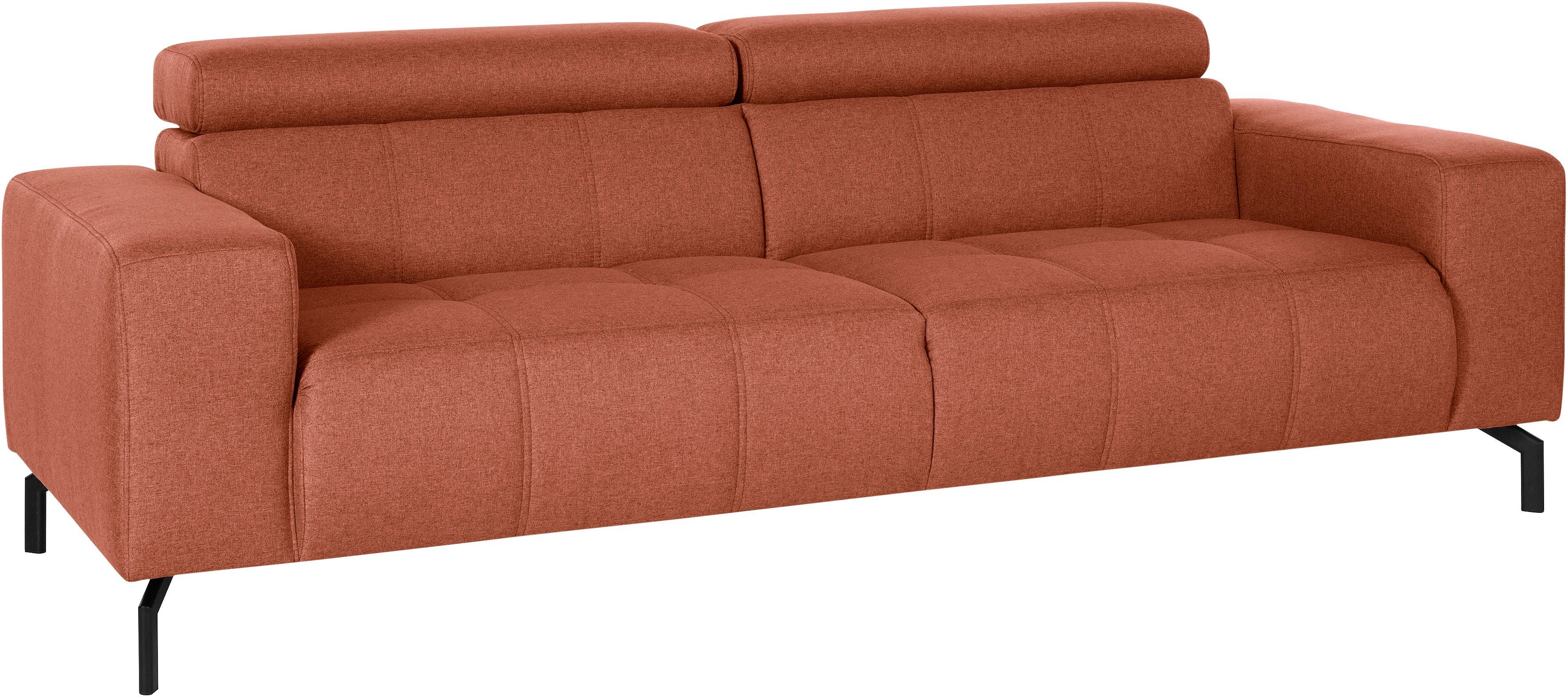 DOMO collection 2,5-zitsbank Cunelli tijdloos en elegant, moderne zitnaden als designelement, naar keuze met 6-voudig verstelbare hoofdsteunen, stevig zitcomfort