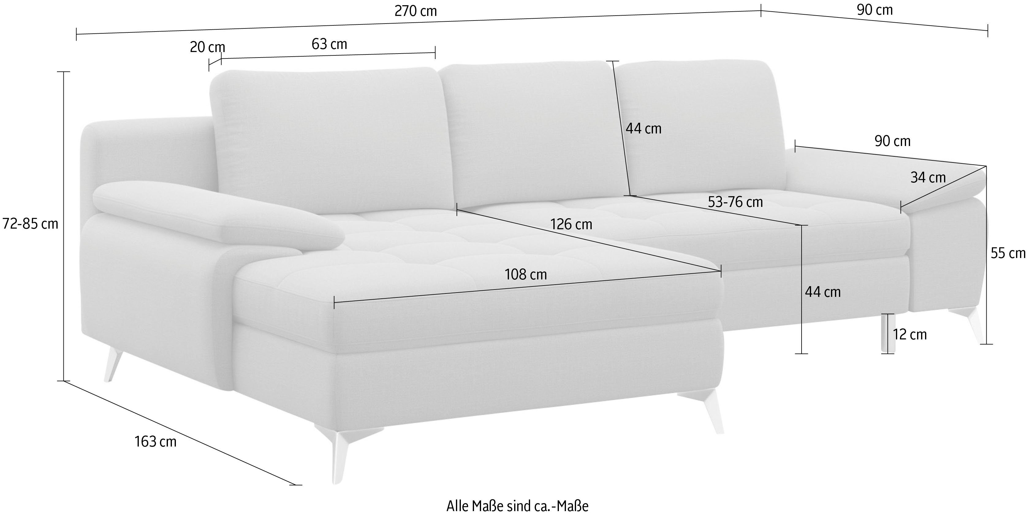 sit&more Hoekbank Latigo L-vorm met récamier, naar keuze met slaapfunctie en bedkist