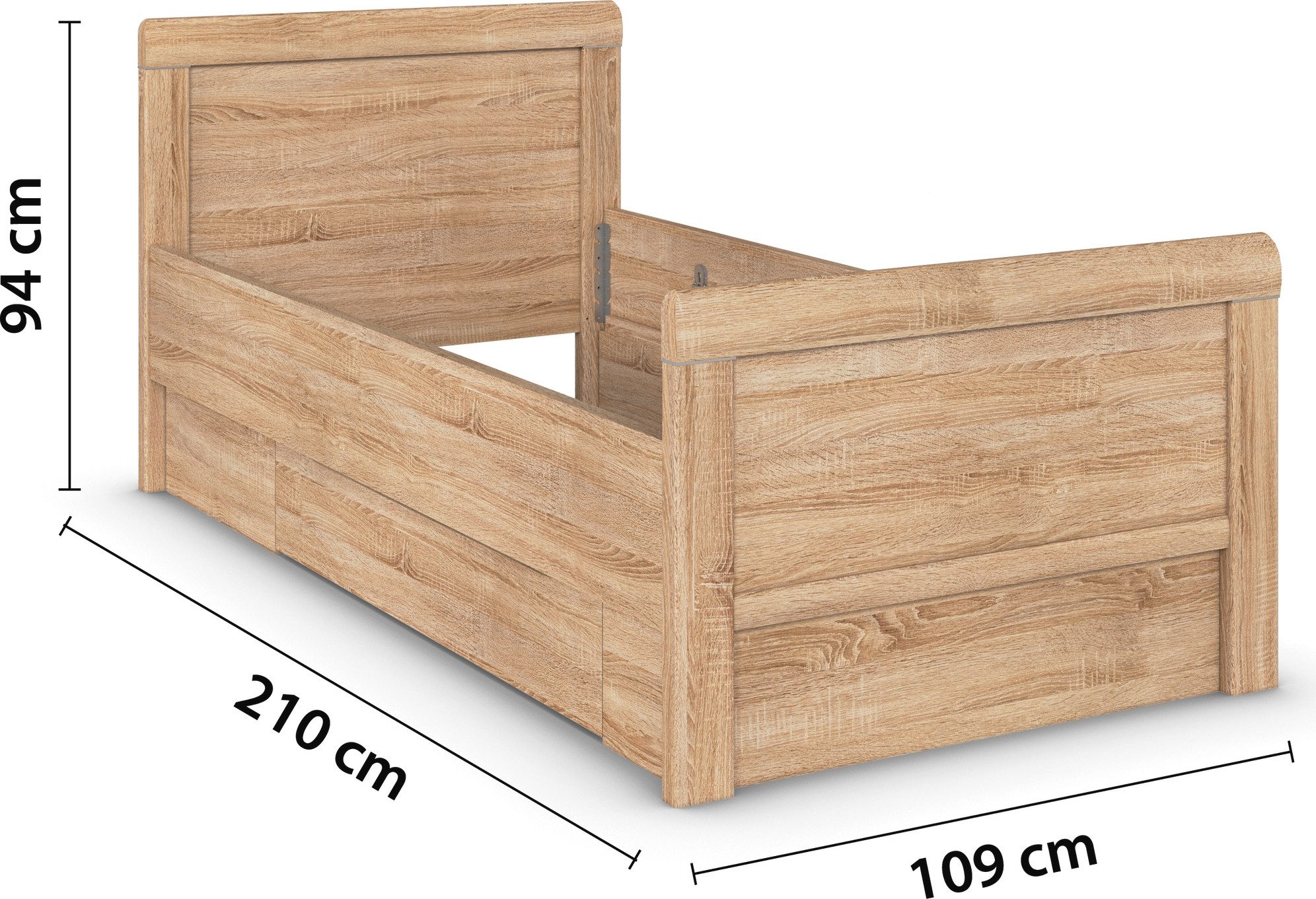 rauch Ledikant met bergruimte Bed Eenpersoons Stollenbed Bedkasten EVELYN in comfortabele hoogte met houten hoofdeinde en lades made in germany