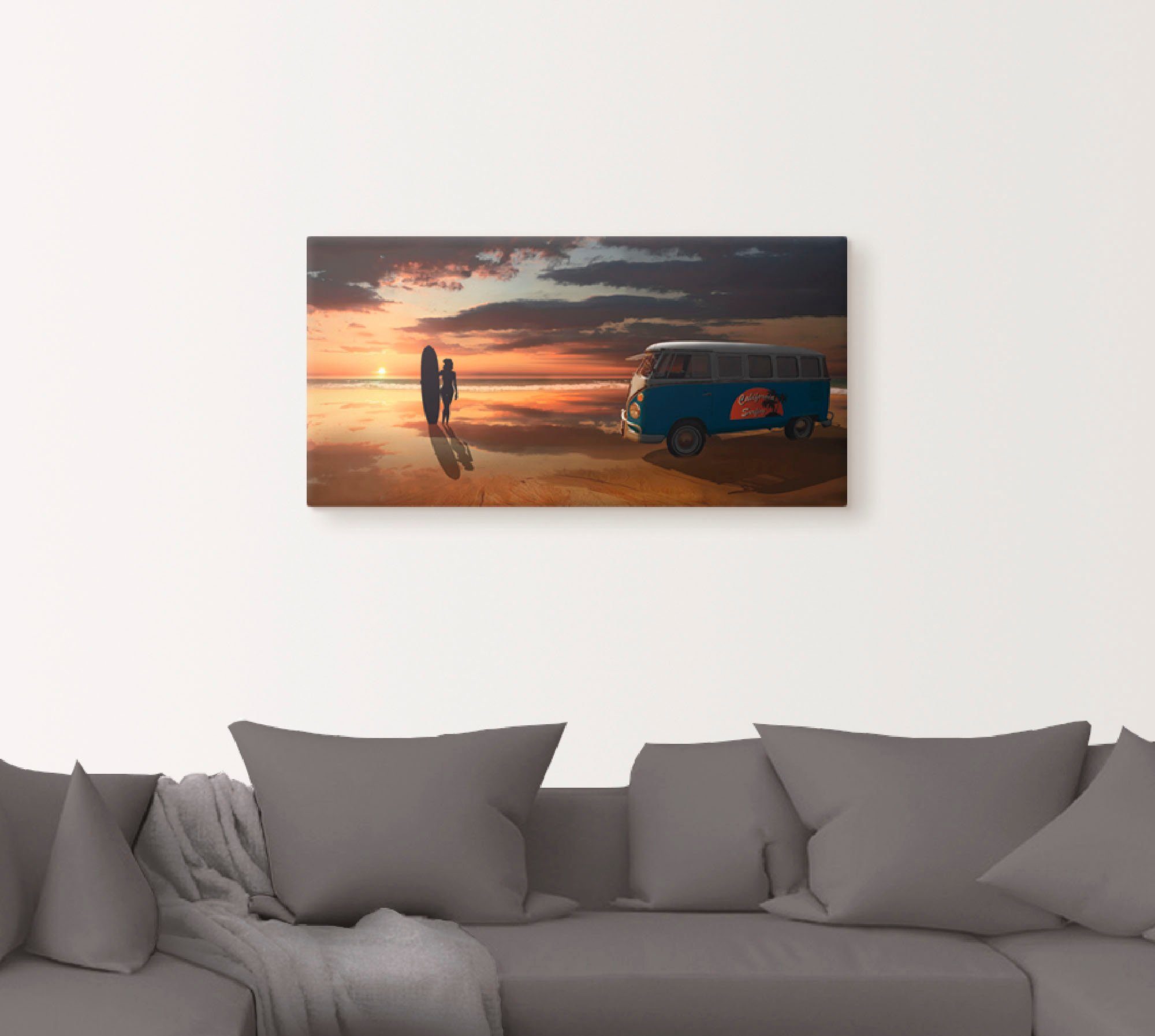 Artland Artprint Surfen in Californië met Bulli T1 als artprint van aluminium, artprint voor buiten, artprint op linnen, poster, muursticker