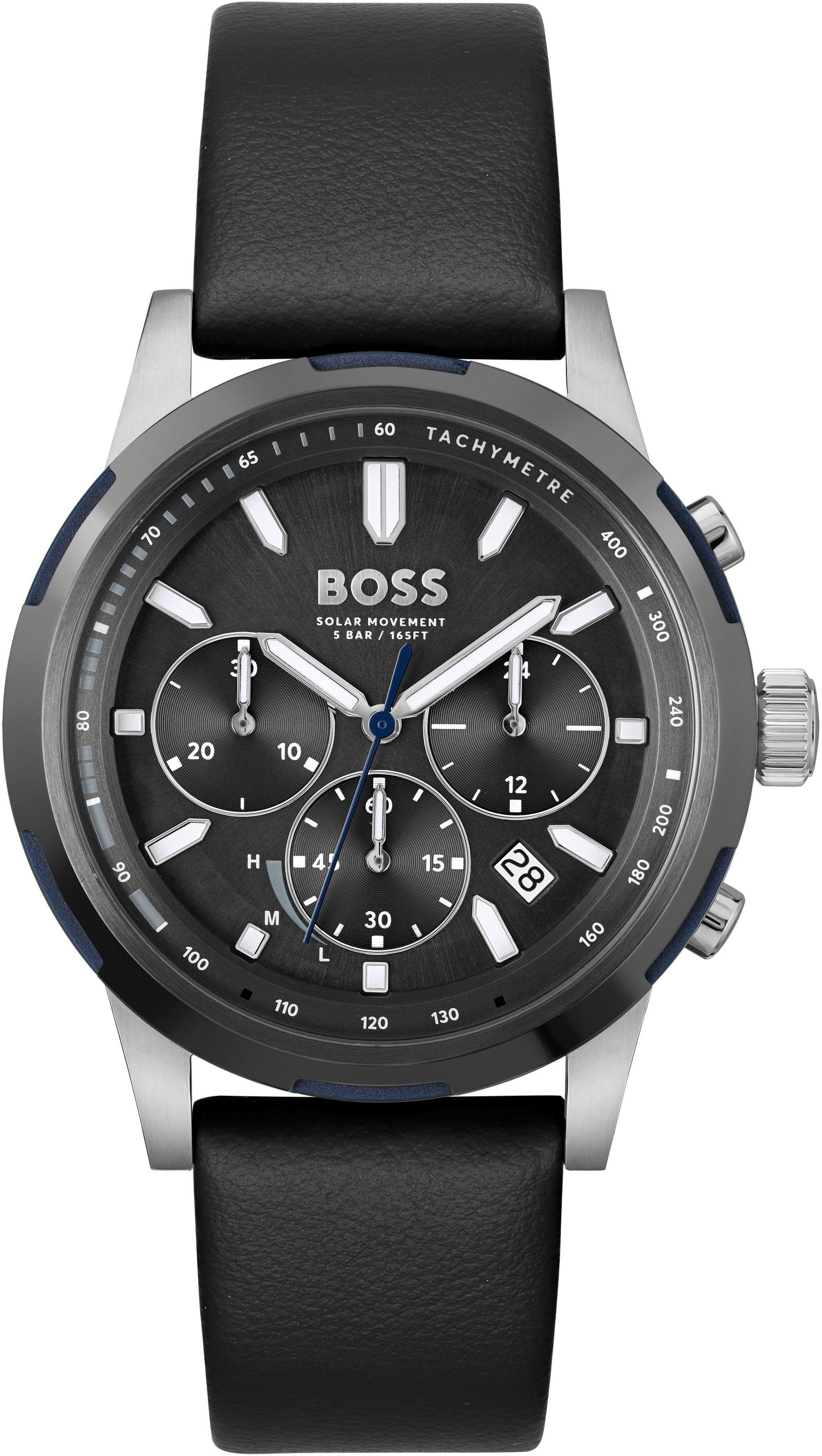 Boss Chronograaf SOLGRADE Zonnehorloge, herenhorloge, armbanduhr, stopfunctie, leren band