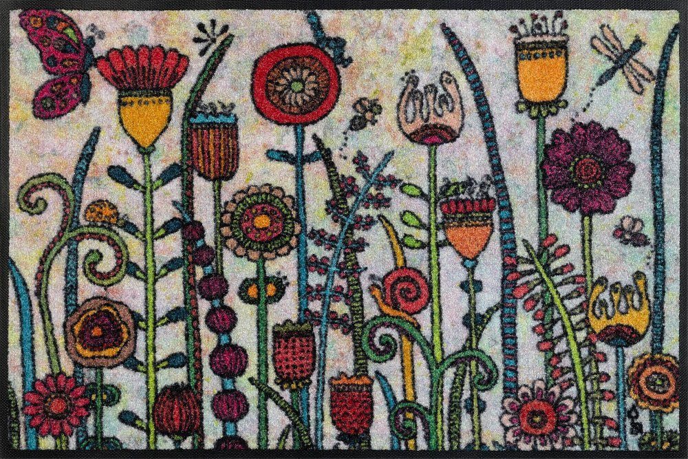 wash+dry by Kleen-Tex Mat Dag zon Inloopmat, motief bloemen, geschikt voor binnen en buiten, wasbaar