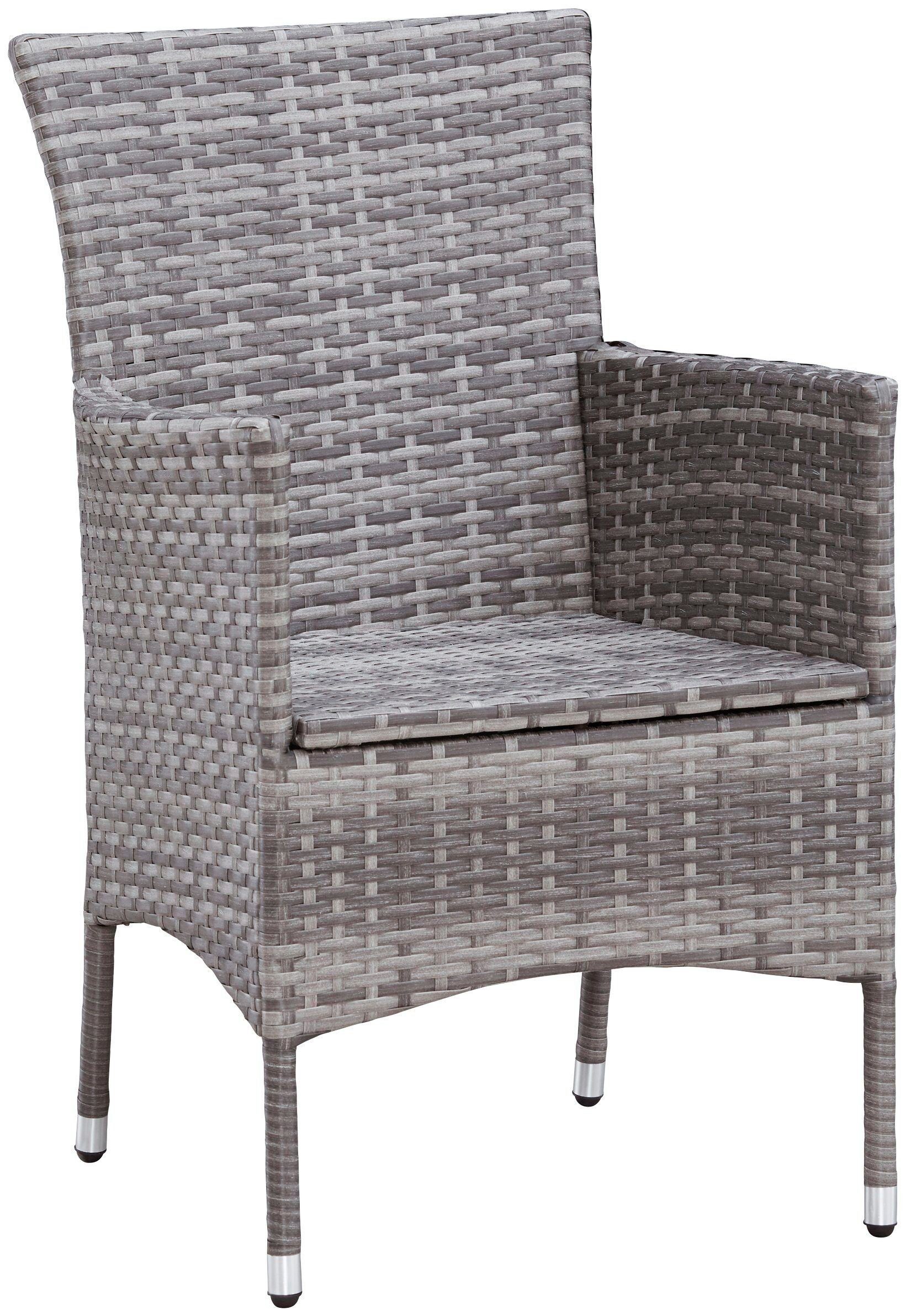KONIFERA Tuin-eethoek Parla 2 van de 6 stoelen zijn verstelbaar, grijs, tafelblad van veiligheidsglas (set, 21-delig)
