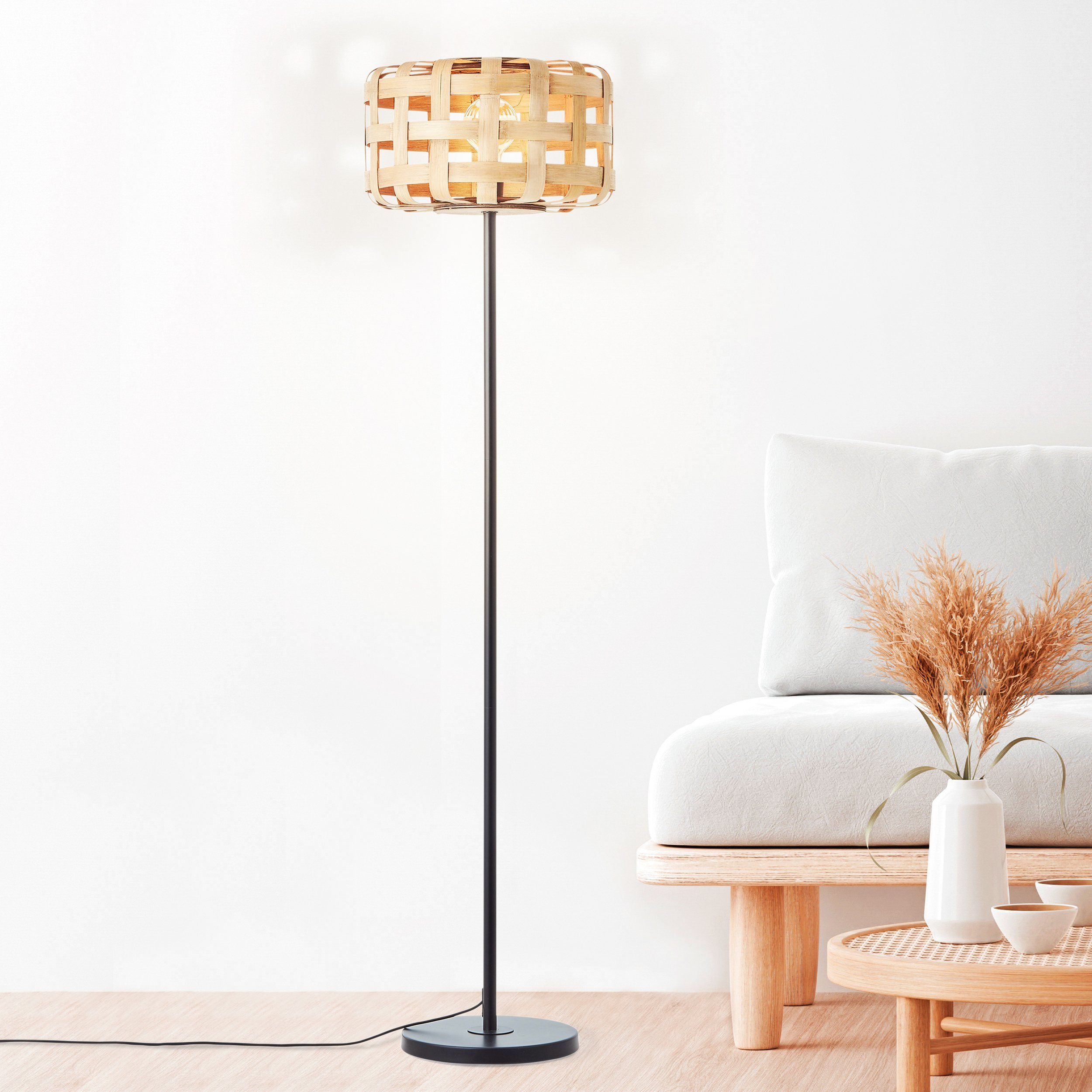 Brilliant Leuchten Staande lamp Woodline 139 x 36 cm, e27, metaal/bamboe, natuur/zwart (1 stuk)