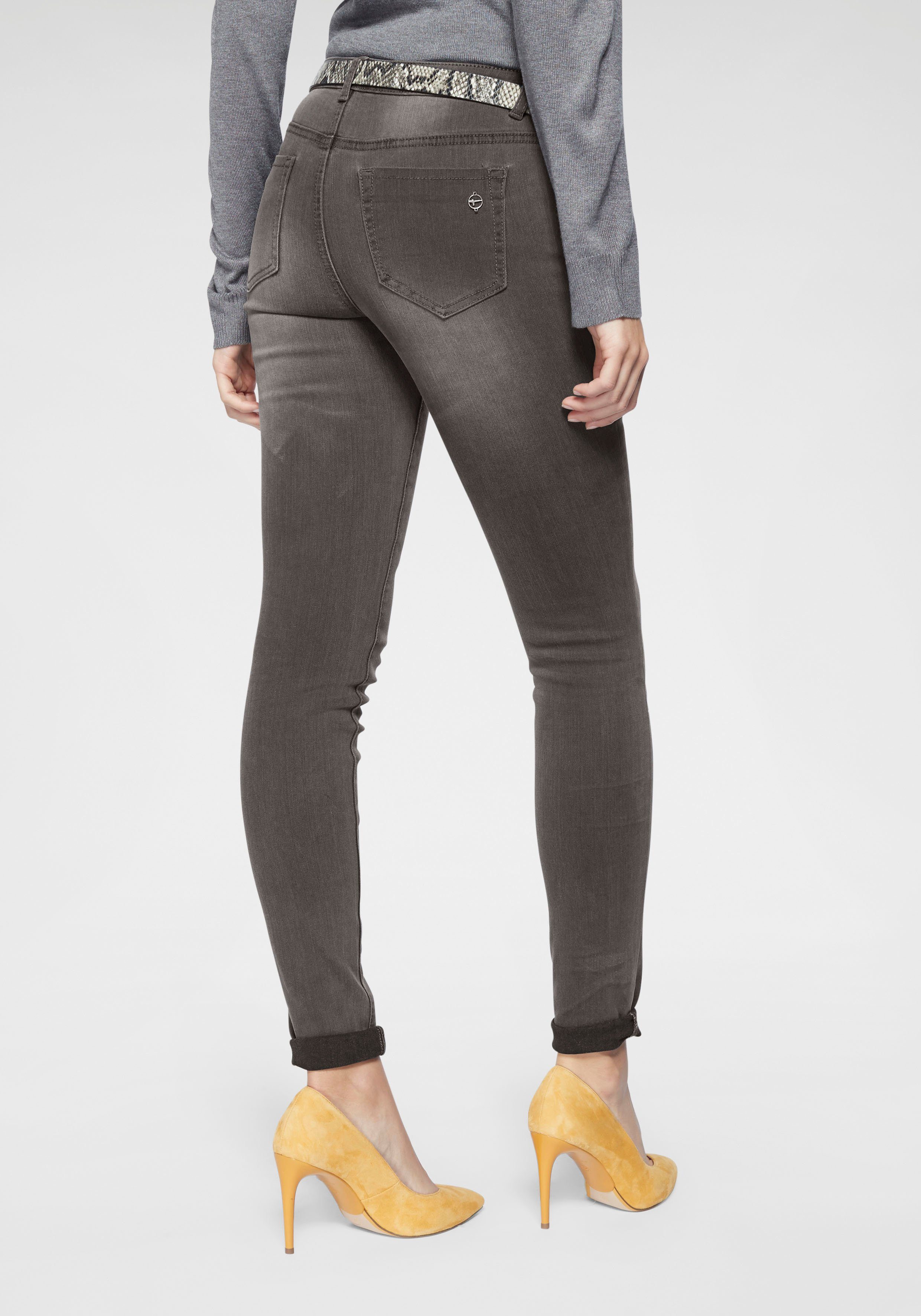 Tamaris Skinny fit jeans smalle broekpasvorm, normale taille, 5-pocket-vorm, used-wassing