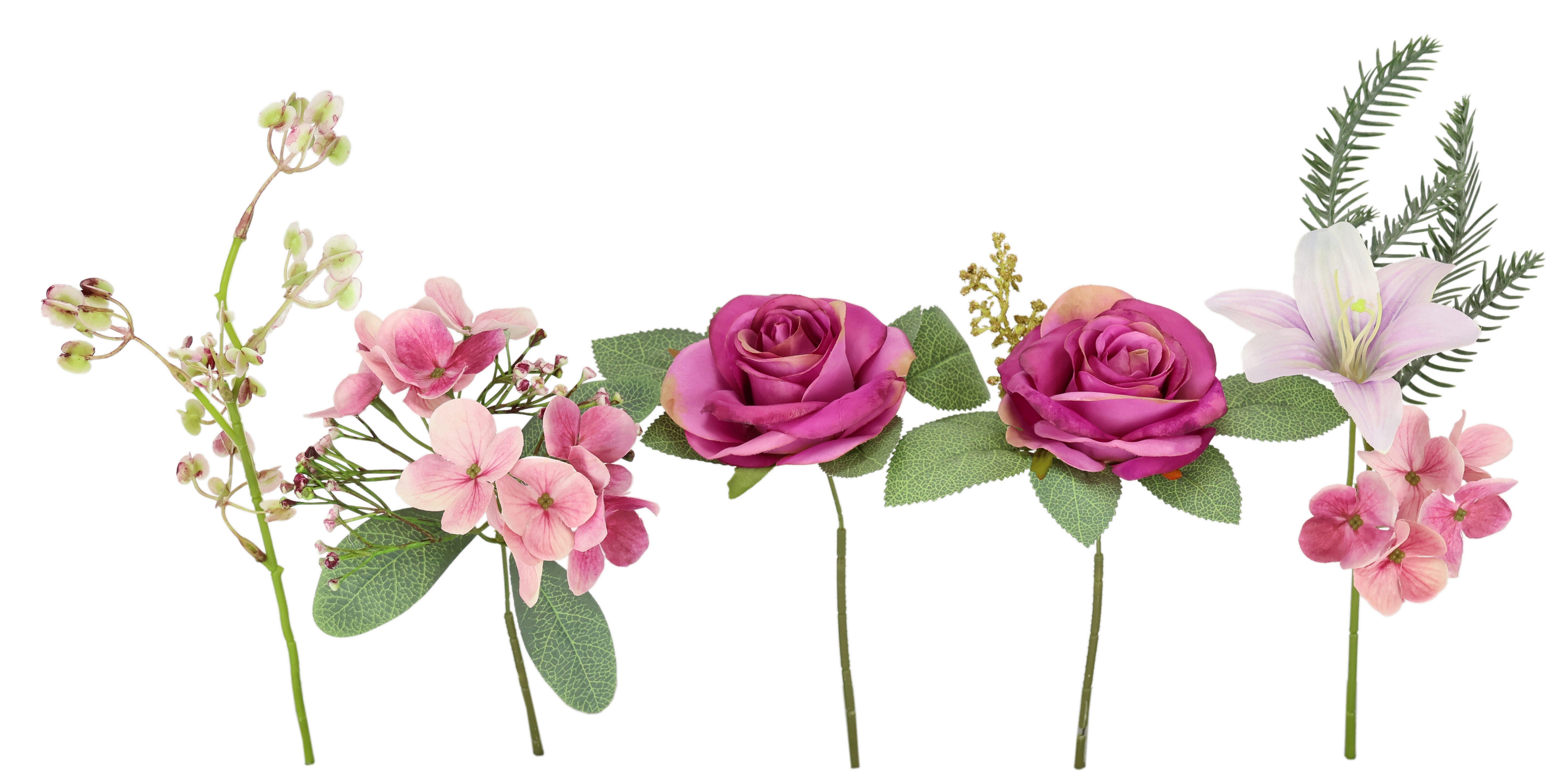 I.GE.A. Kunstbloem nboeket rozen, lelies, hortensia Bloemenboeket boeket bloem grafdecoratie opvulling grafdecoratie (2 stuks)