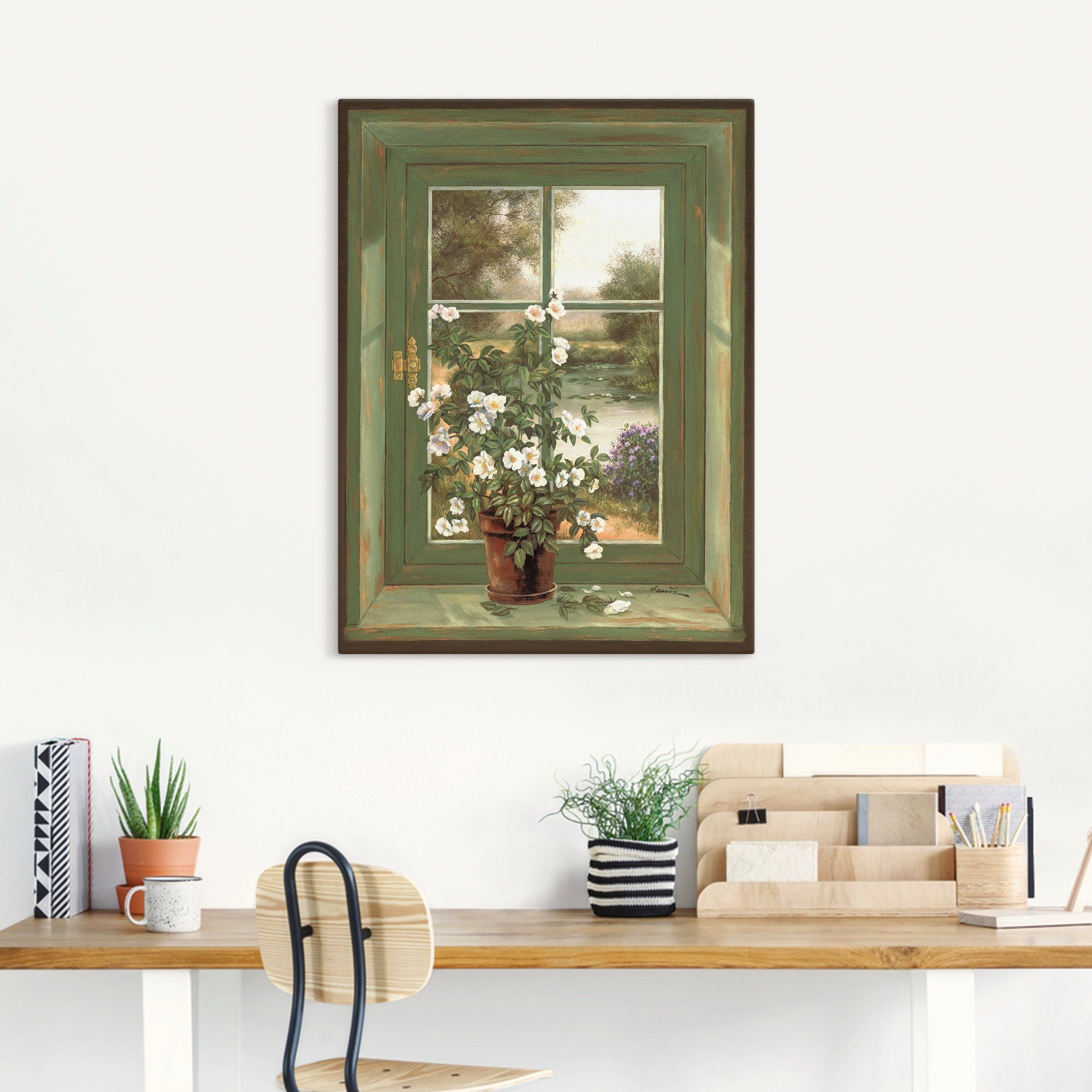 Artland Artprint Wilde rozen bij het raam als artprint van aluminium, artprint voor buiten, artprint op linnen, poster, muursticker