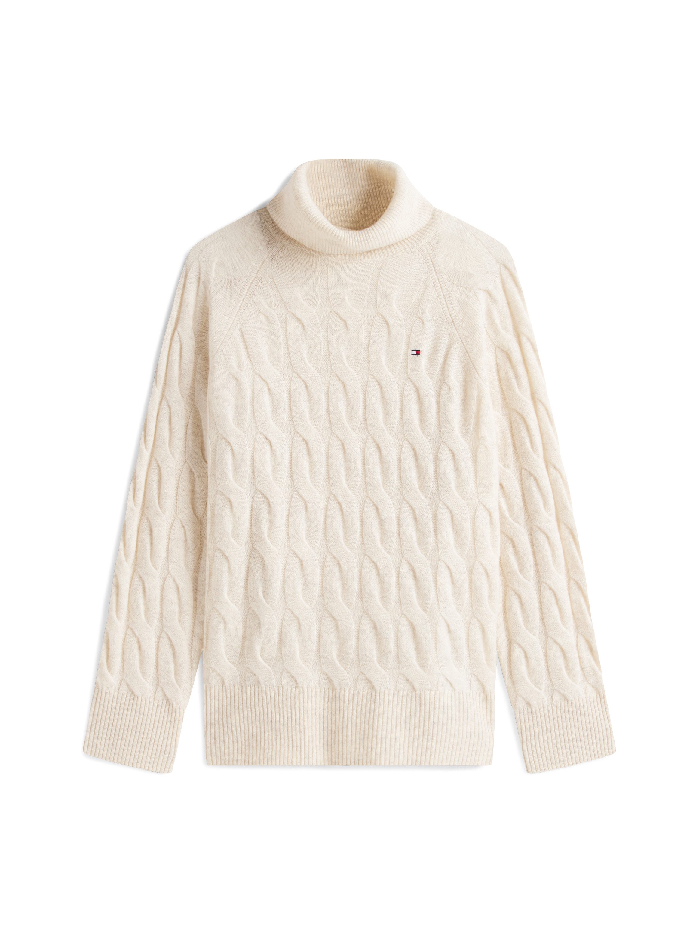 Tommy Hilfiger Coltrui SOFT WOOL CABLE ROLL-NK LS SWT met kabelpatroon, van zuivere wol