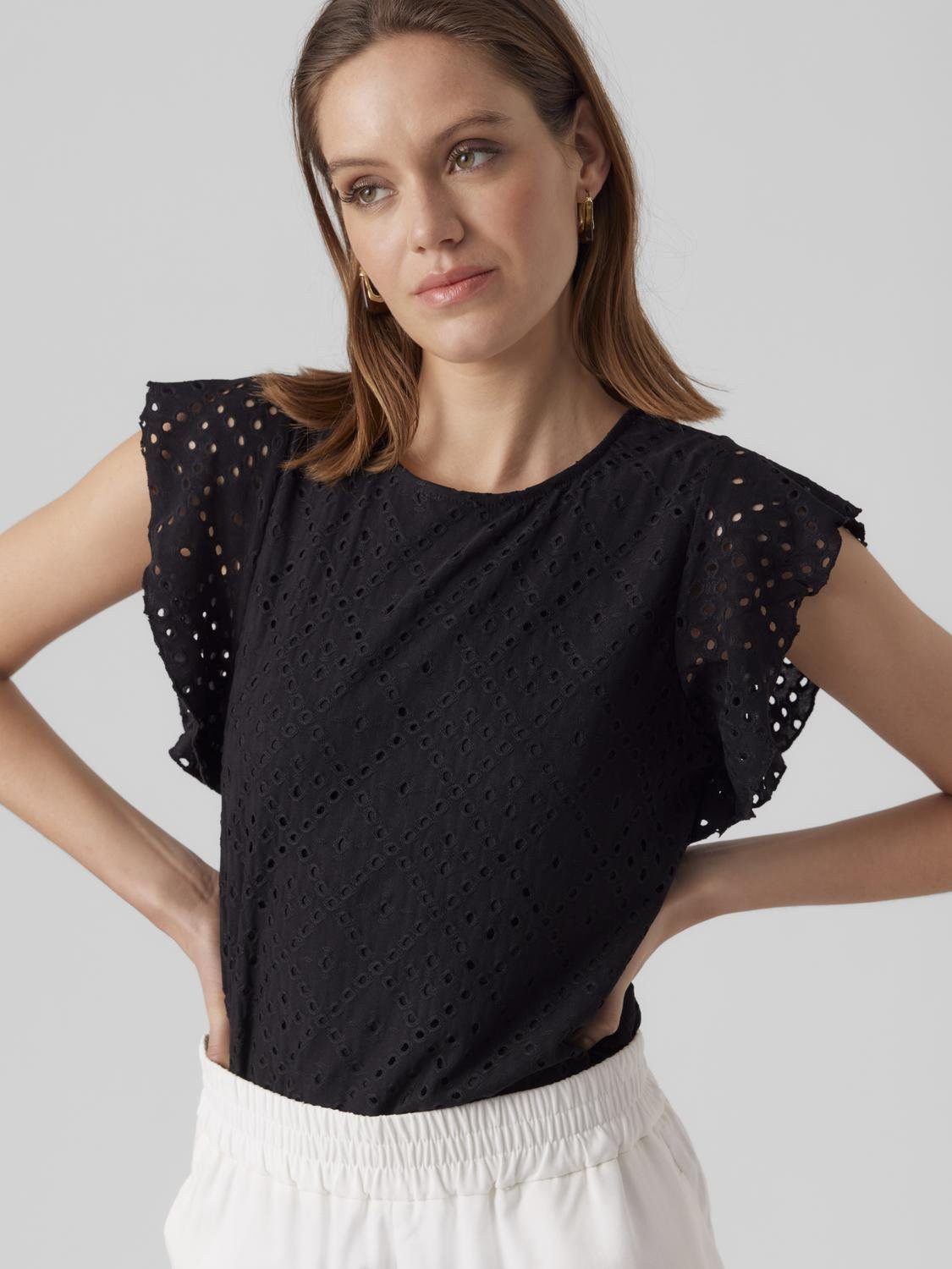 Vero Moda Shirt met ronde hals VMTASSA SL FRILL TOP NOOS