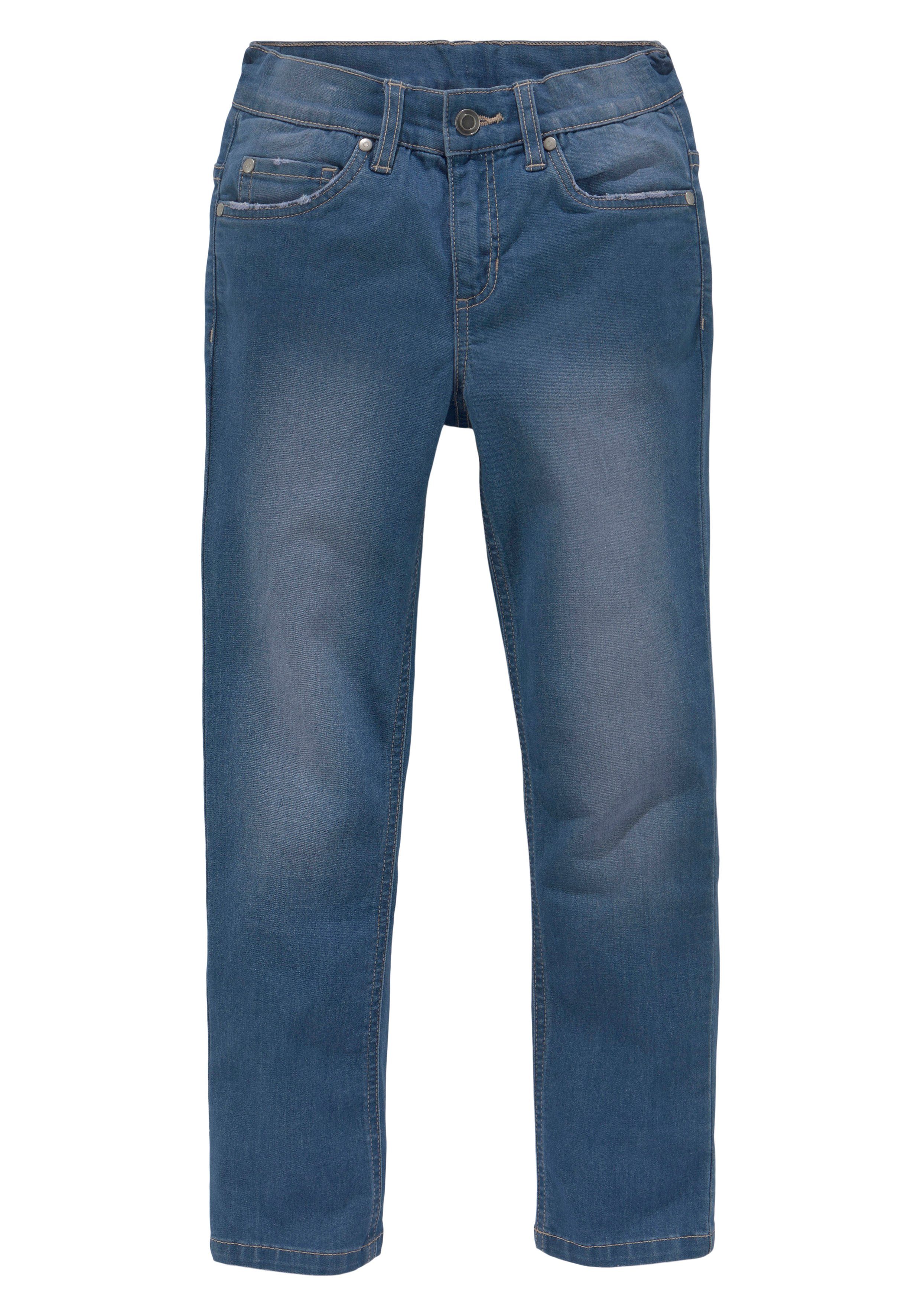 DELMAO Stretch jeans Straight-fit jeans for boys elastisch materiaal used-look-wassing lage taille