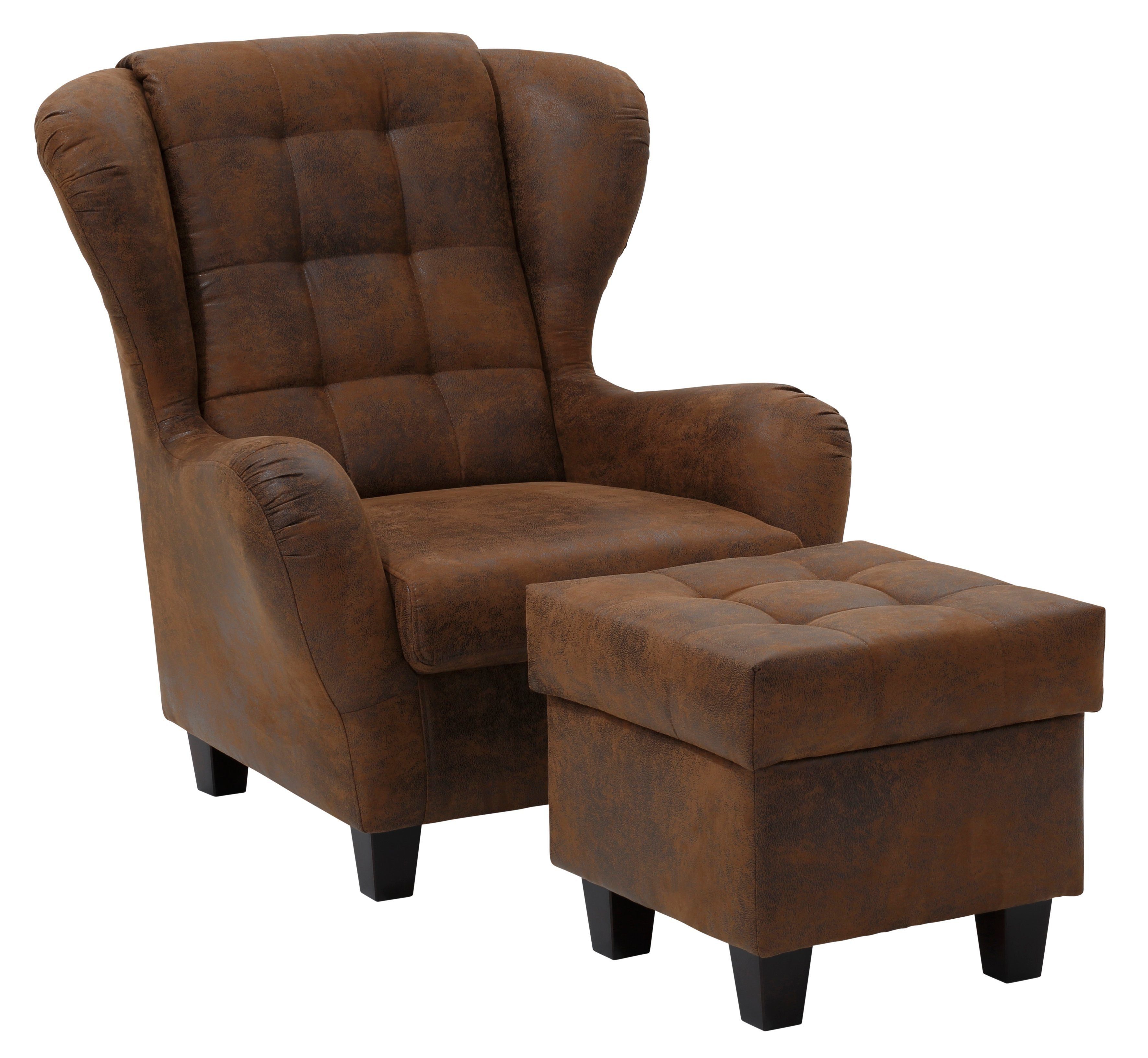 Home affaire Oorfauteuil Alexander incl. hocker, met stiksels, in vele kleuren (2 stuks)