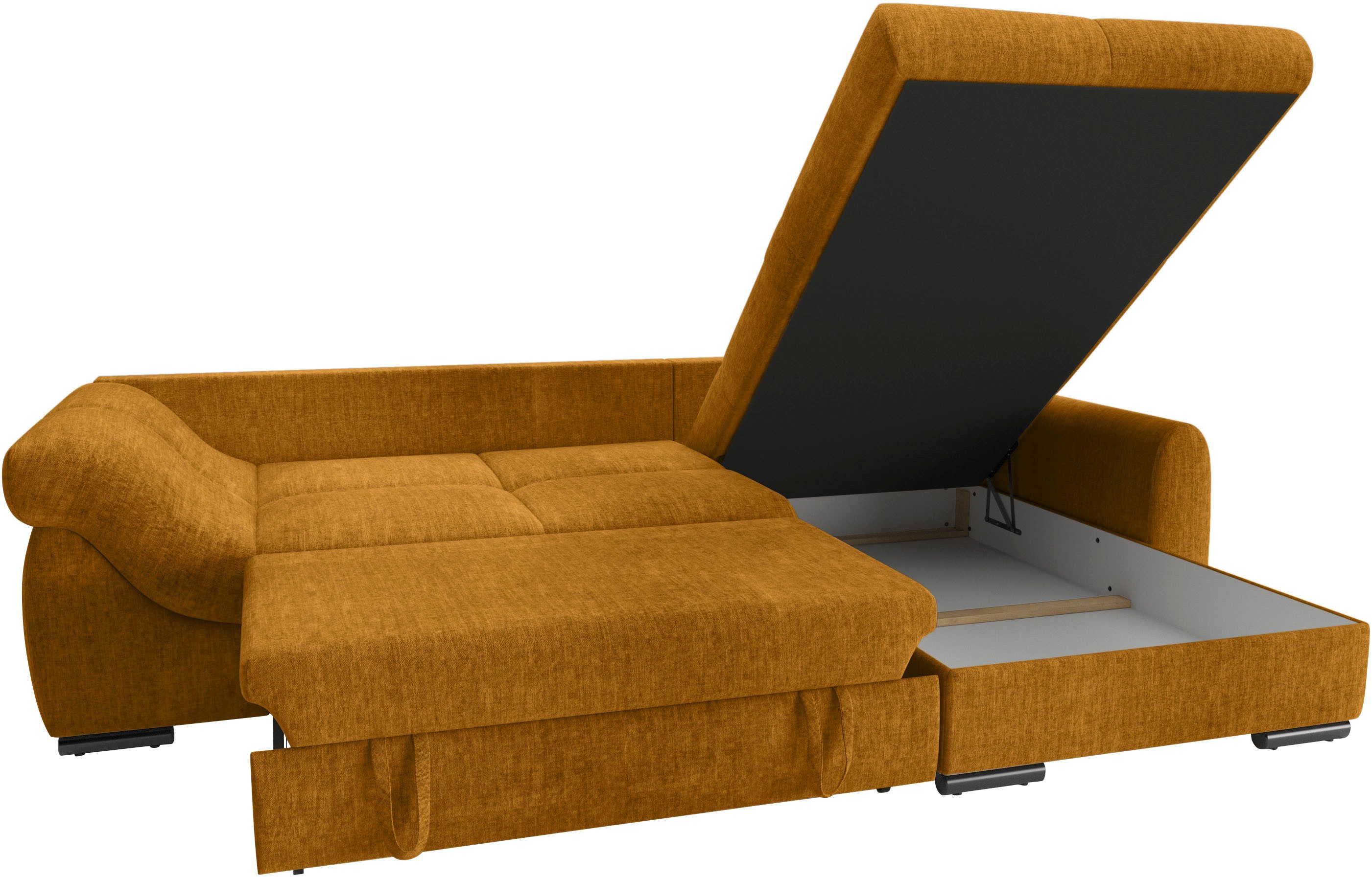 Mr. Couch Hoekbank Livorno L-vorm incl. hoogslaper beduitbreiding, xl bedbox wit gecoat
