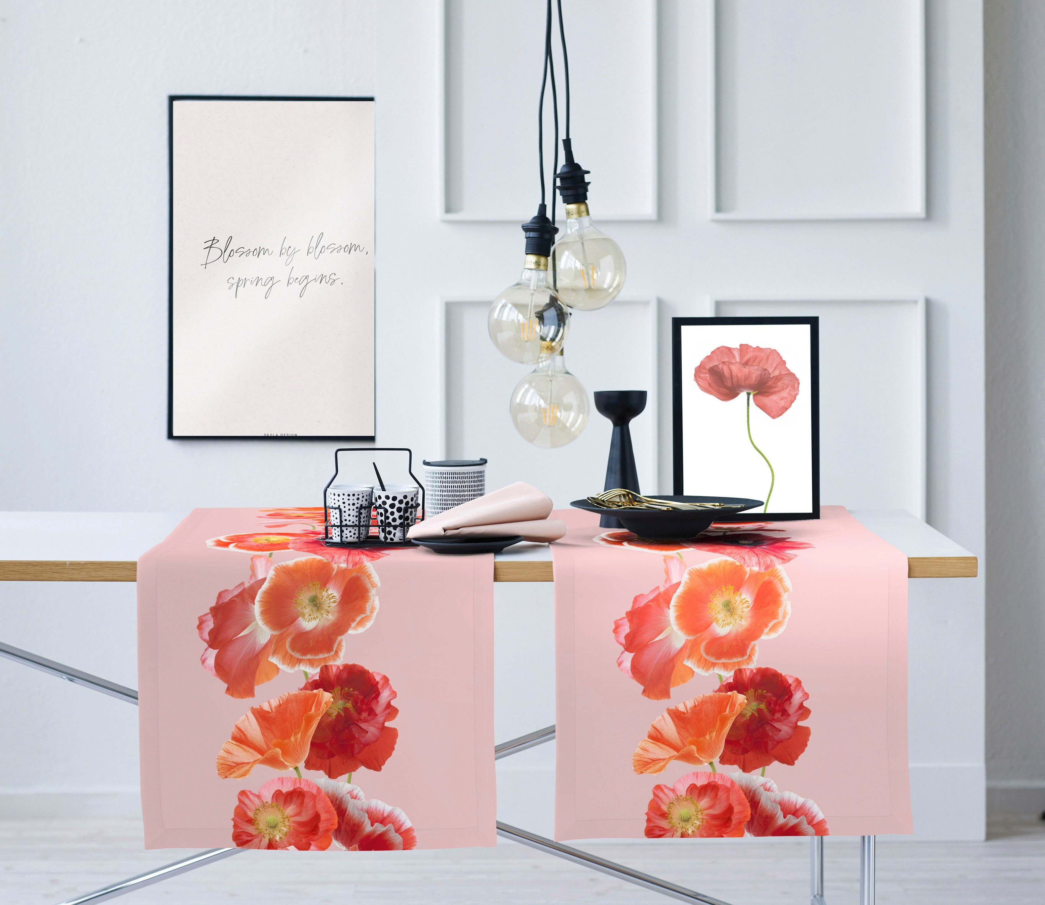 APELT Tafelloper 6854 SUMMERTIME, Zomer-decoratie, Zomer met bloemenmotief, digitale print, rode klaproos (1 stuk)