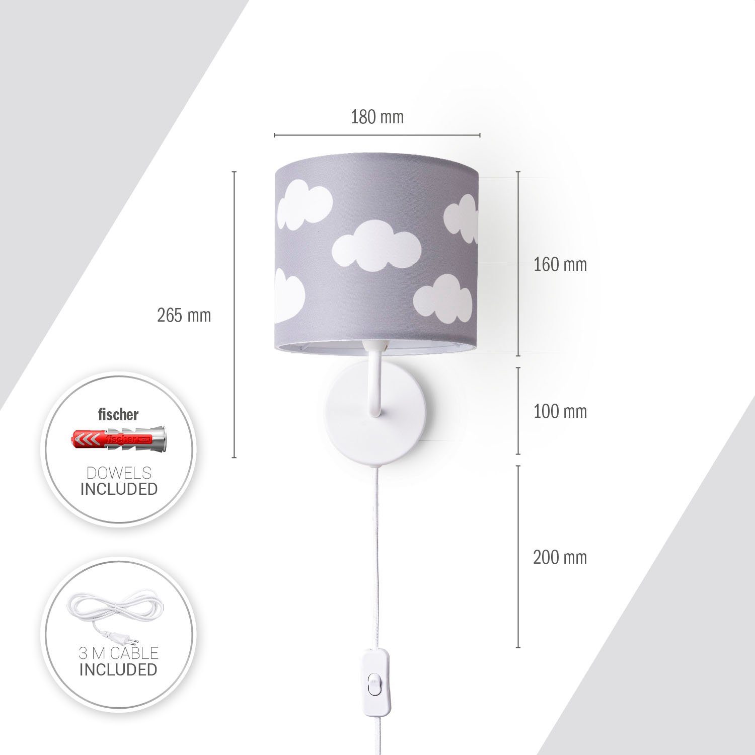 Paco Home Wandlamp Luca Cosmo Kinderkamer wandlamp kind kinderlamp wolken hemel met stekker