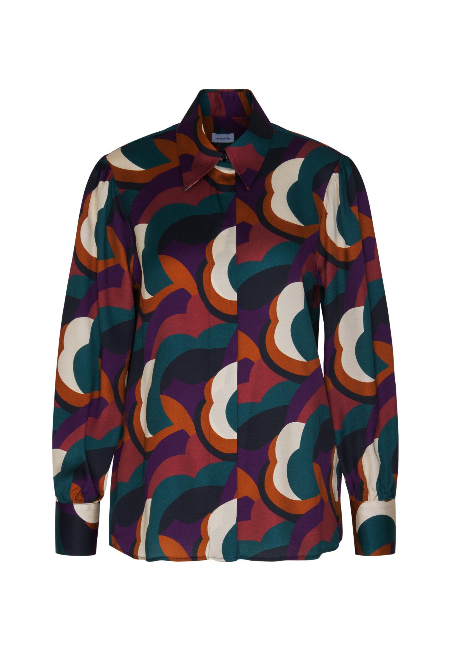 seidensticker Overhemdblouse Zwarte roos Lange mouwen kraag print