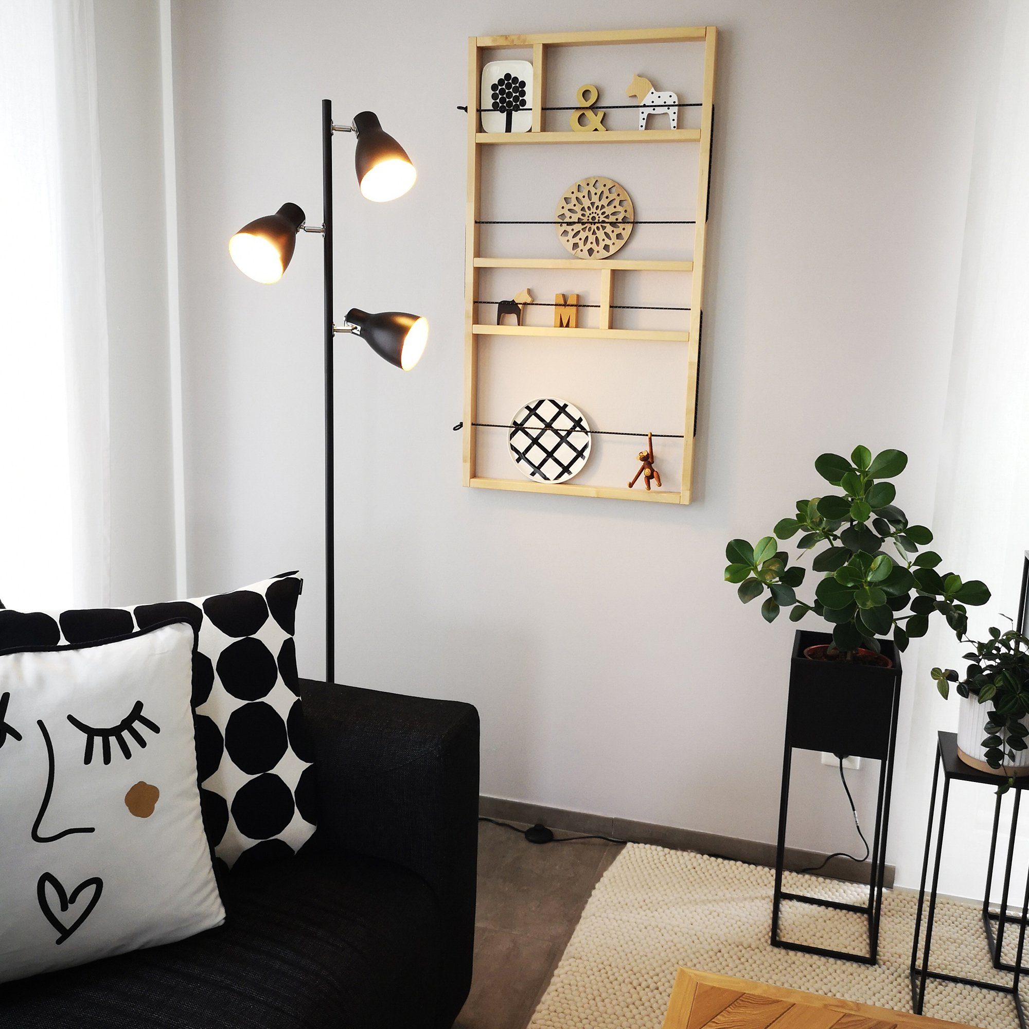 B.K.Licht Staande lamp LED vloerlamp design retro vintage metaal zwart-goudkleur