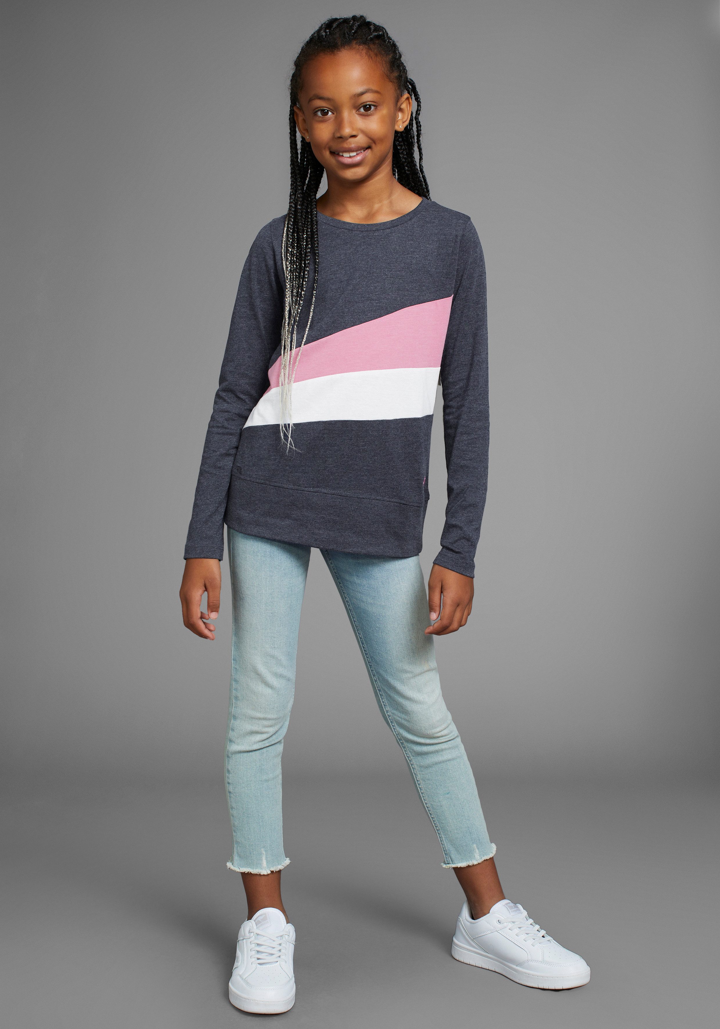 KangaROOS Shirt met lange mouwen Met coole colorblocking met kangaroos logo en borduursel