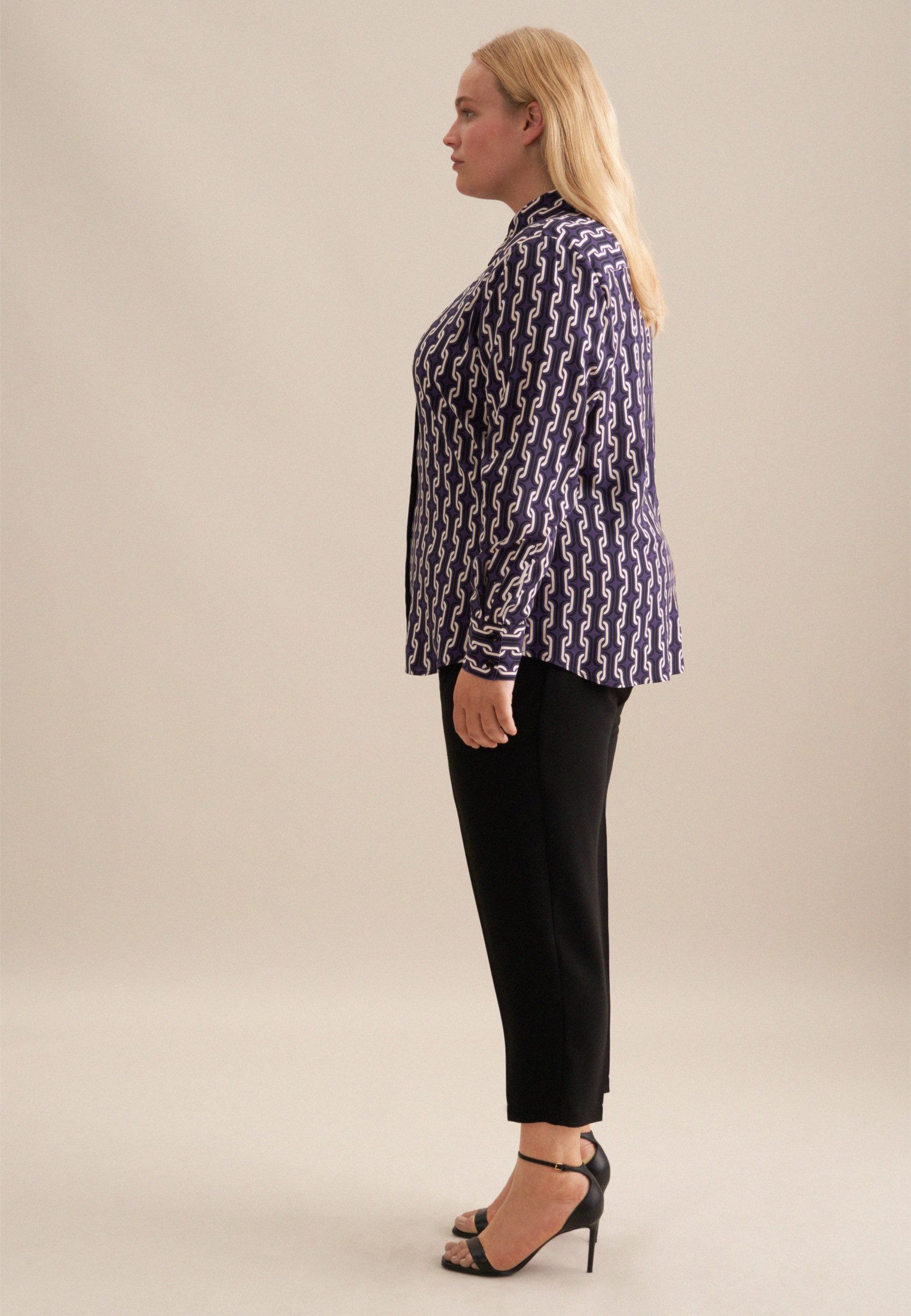 seidensticker Overhemdblouse Zwarte roos Lange mouwen kraag print