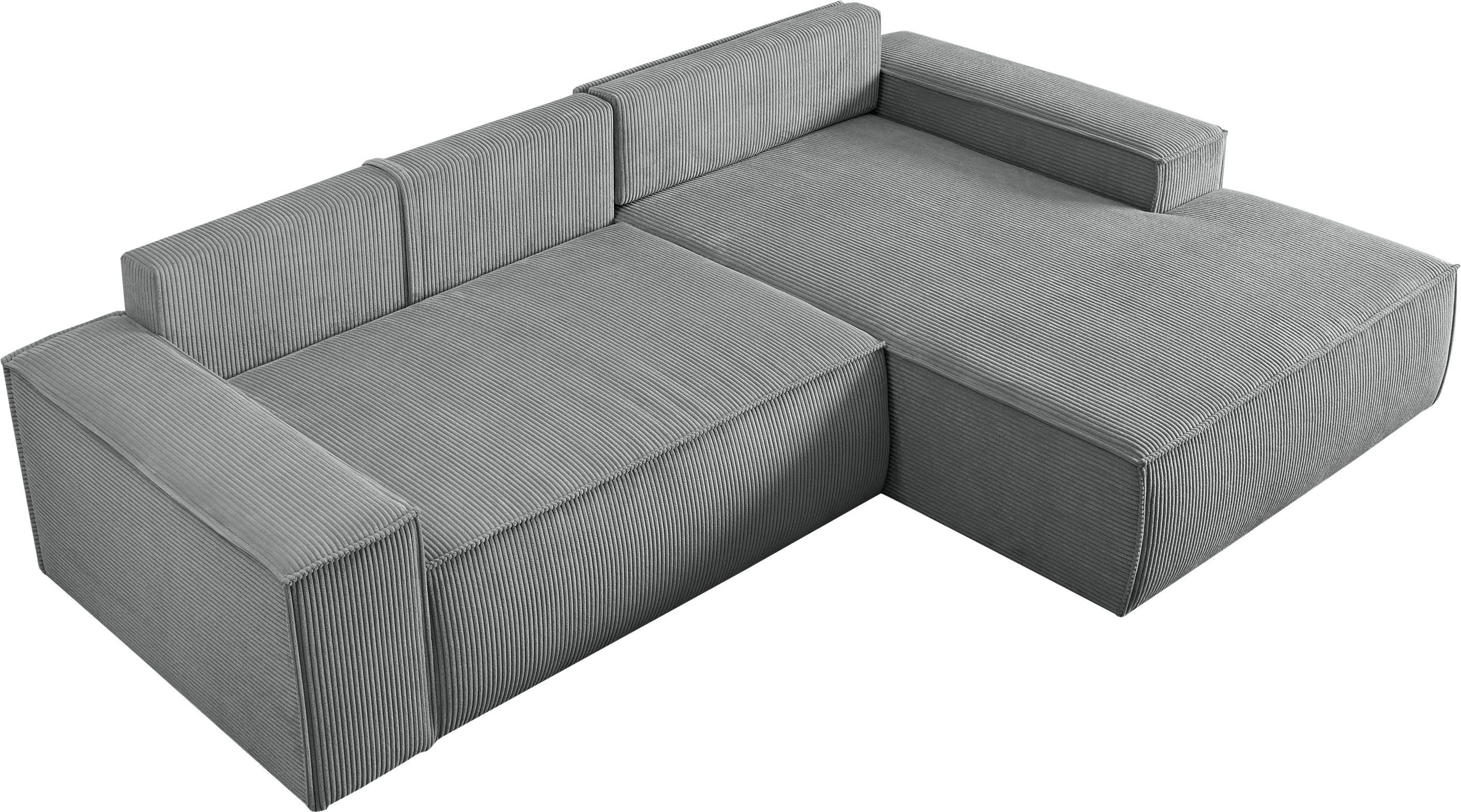 Home affaire Hoekbank SHERWOOD bedbank 267 cm, L-model, Slaapfunctie met bedlade (210x136 cm), cord, vintage, fluweel