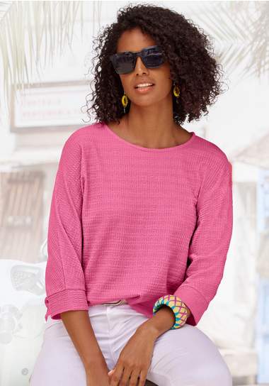 vivance shirt met 3-4-mouwen ronde hals gemaakt van strijkvrije crêpe stof roze