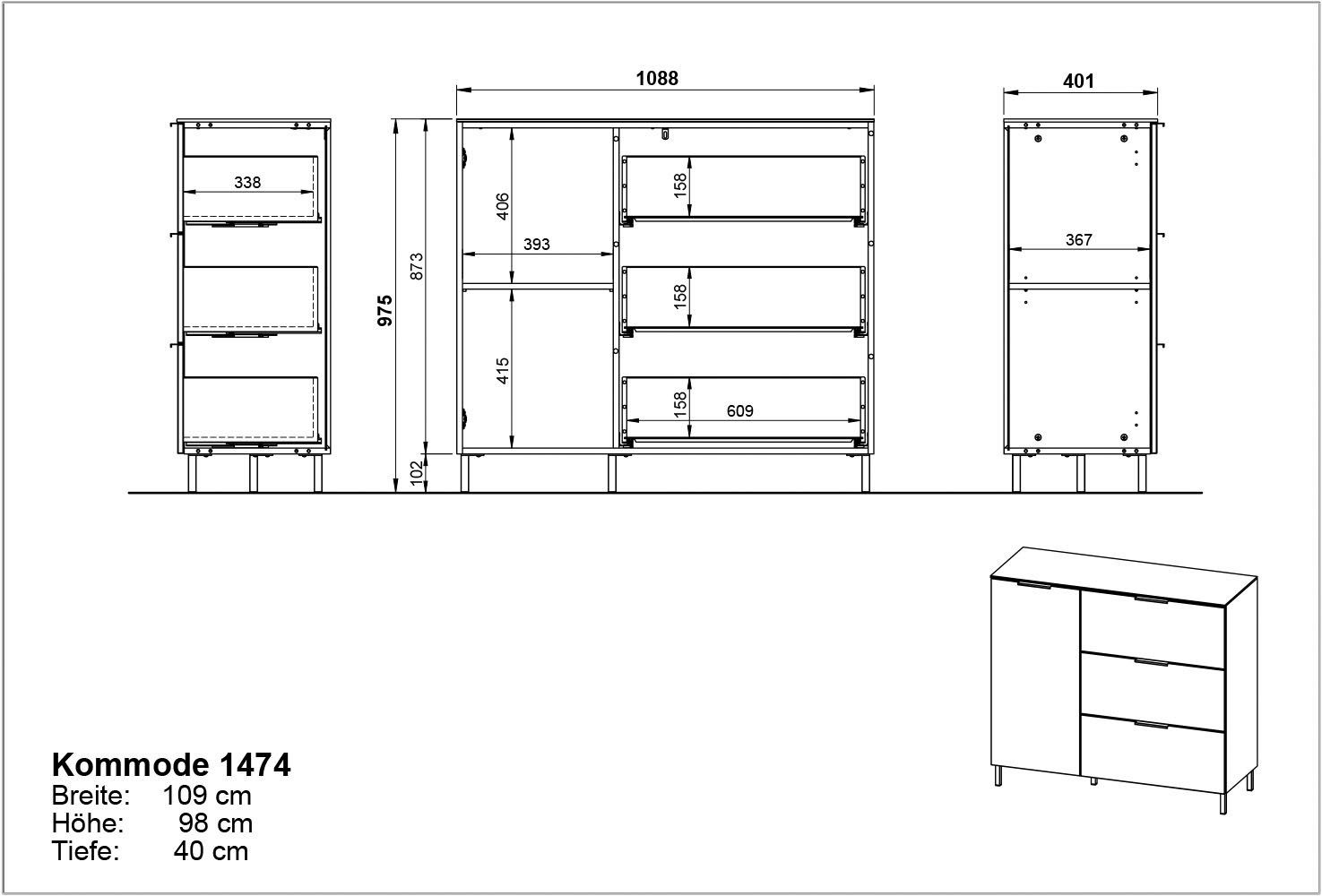 GERMANIA Dressoir California Breedte 109 cm