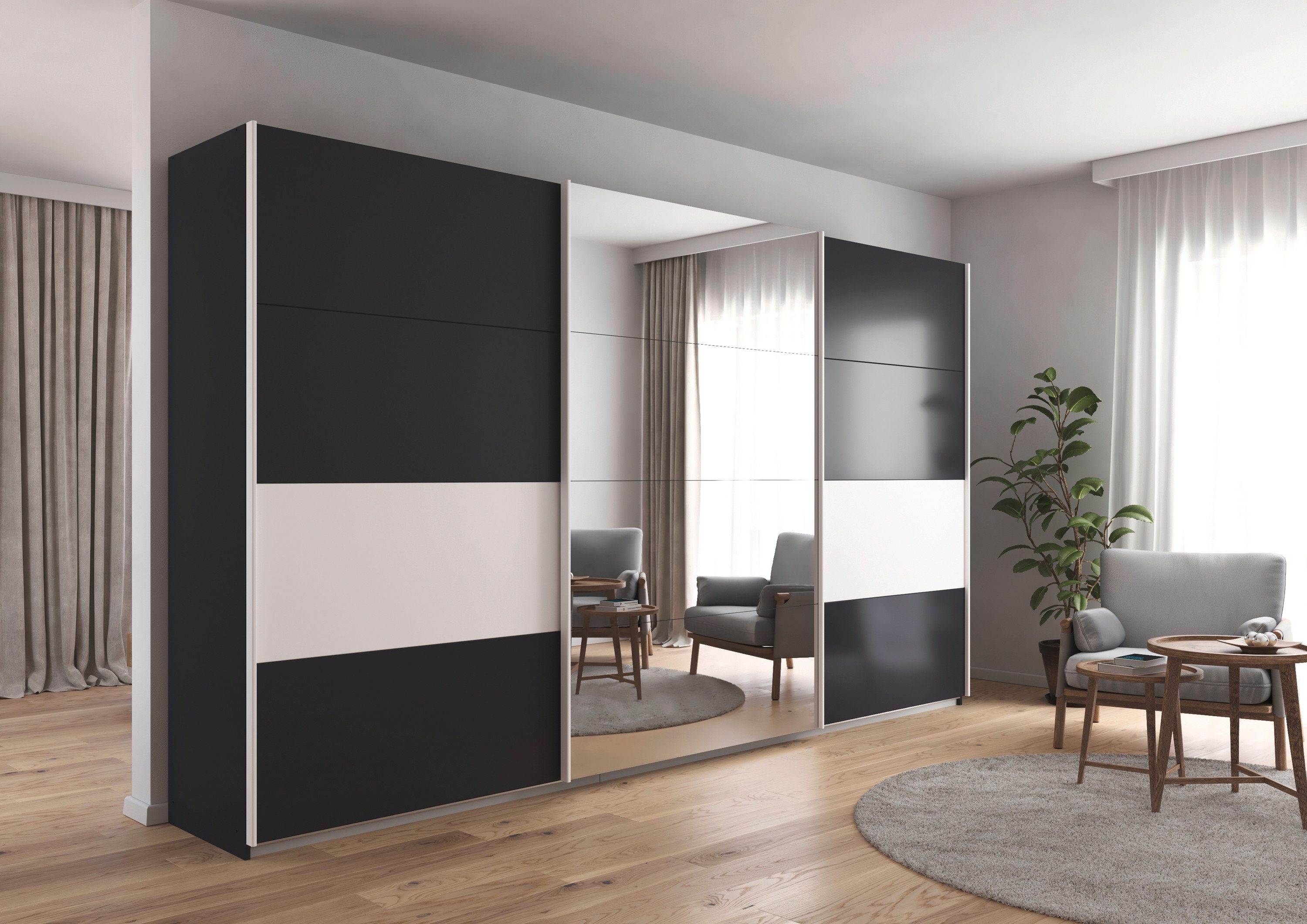 rauch Schuifdeurkast Kledingkast Kast Garderobe CORTONA inclusief indeling, 2 stoffen dozen en extra planken