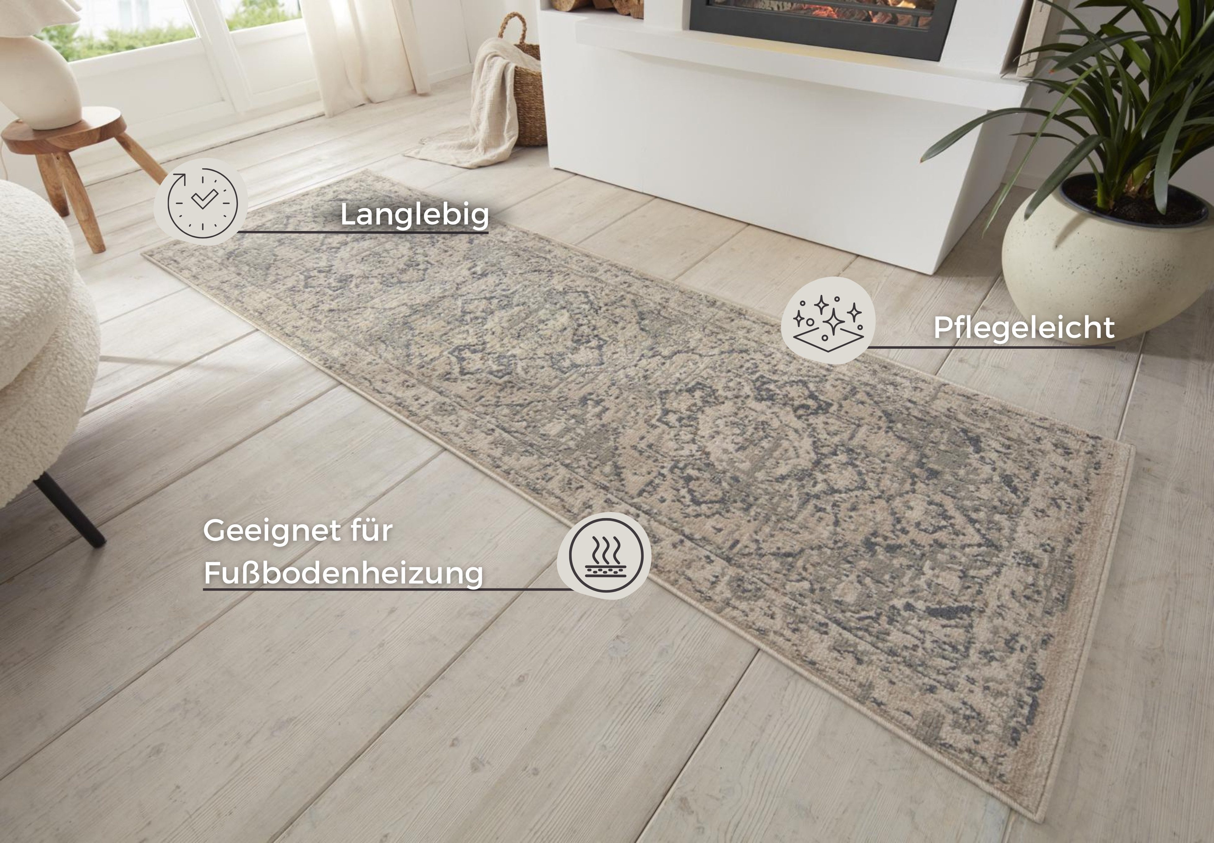 HANSE Home Vloerkleed Zand Korte pool, loper, oriënt, vintage, woonkamer, slaapkamer, eetkamer