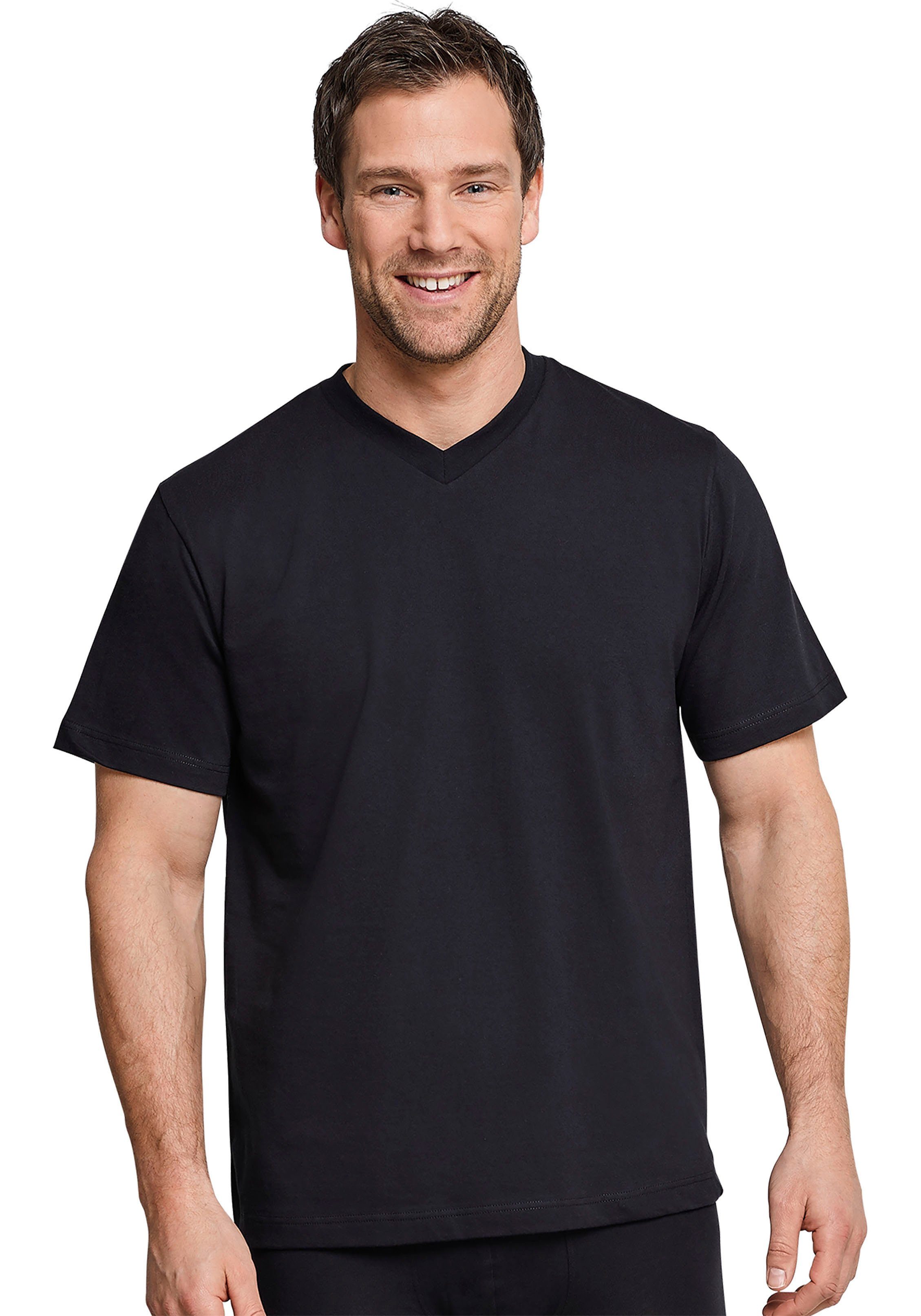 schiesser shirt met v-hals "essentials" (2-delig, set van 2) zwart