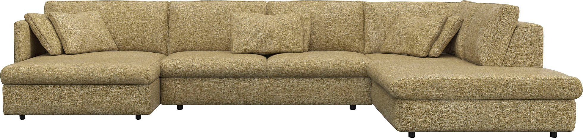 FLEXLUX Zithoek Lovane, U-vorm, comfortabel en comfortabel Zacht en zeer comfortabel, grote zitdiepte op koudschuim, inclusief sierkussen geel,