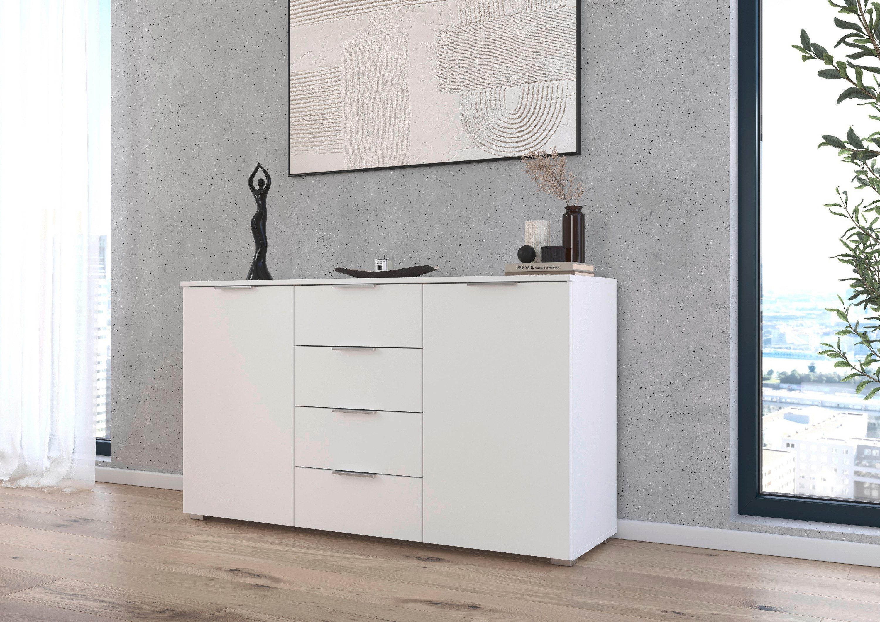 rauch Kast met laden en deuren Sideboard AGORDO met decor- of hoogglansfront met 4 lades en 2 deuren en metalen grepen made in germany commodes &