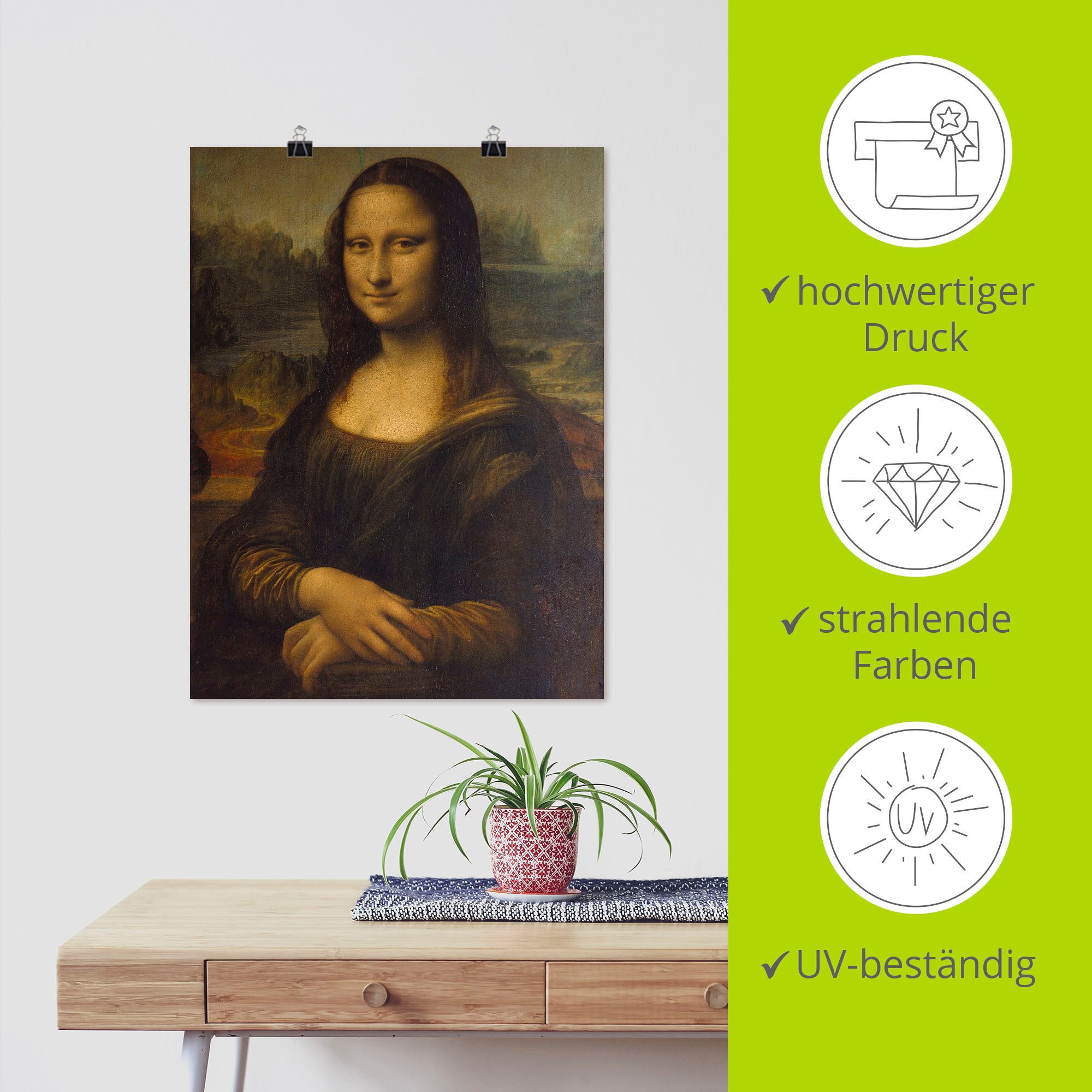 Artland Artprint Mona Lisa. Omstreeks 1503 als artprint op linnen, poster in verschillende formaten maten