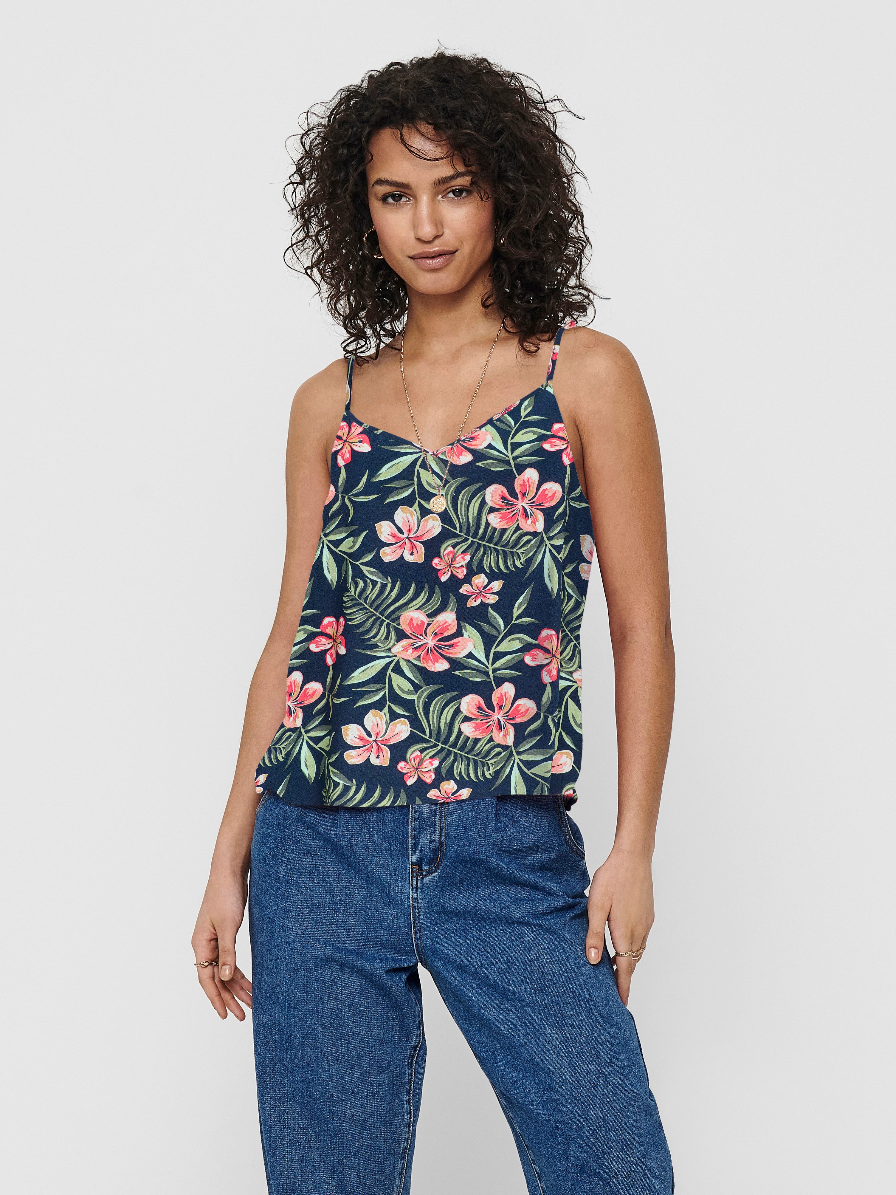 Only Top met spaghettibandjes ONLNOVA LIFE PARIS SINGLET AOP PTM