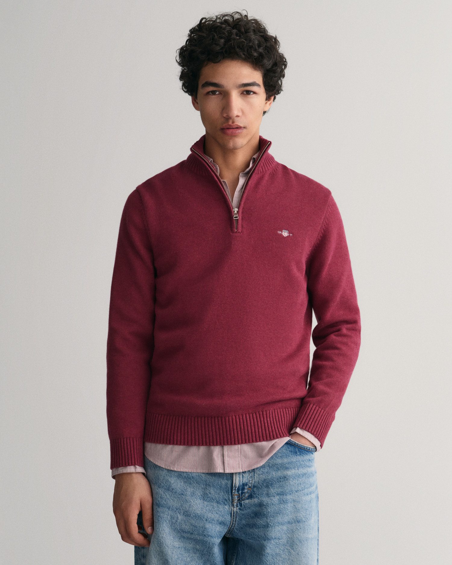 Gant Schipperstrui CASUAL COTTON HALFZIP met geborduurd grafisch logo op de borst