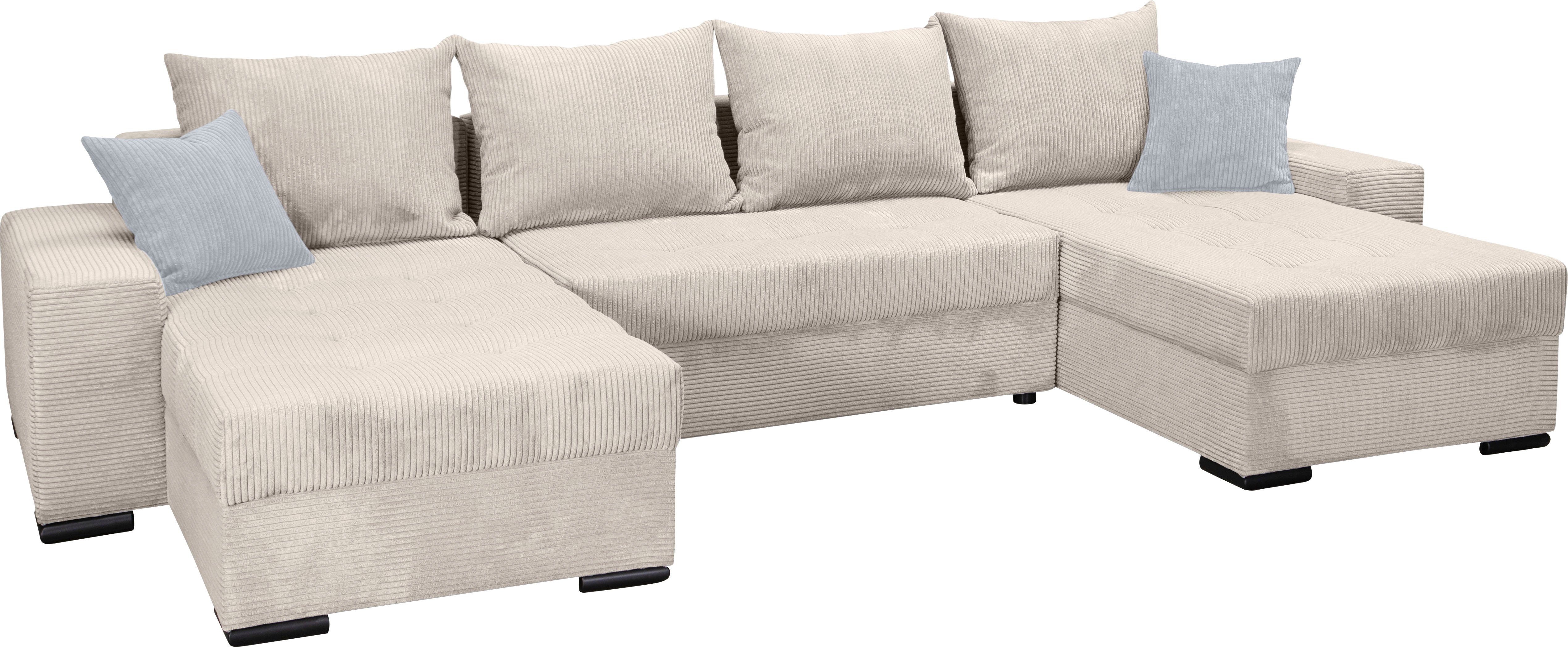 COLLECTION AB Zithoek XL-Josy U-vorm, breedte 313 cm, cord-/mix incl. bedfunctie, bedlade, met 4 gelijk grote rugkussens