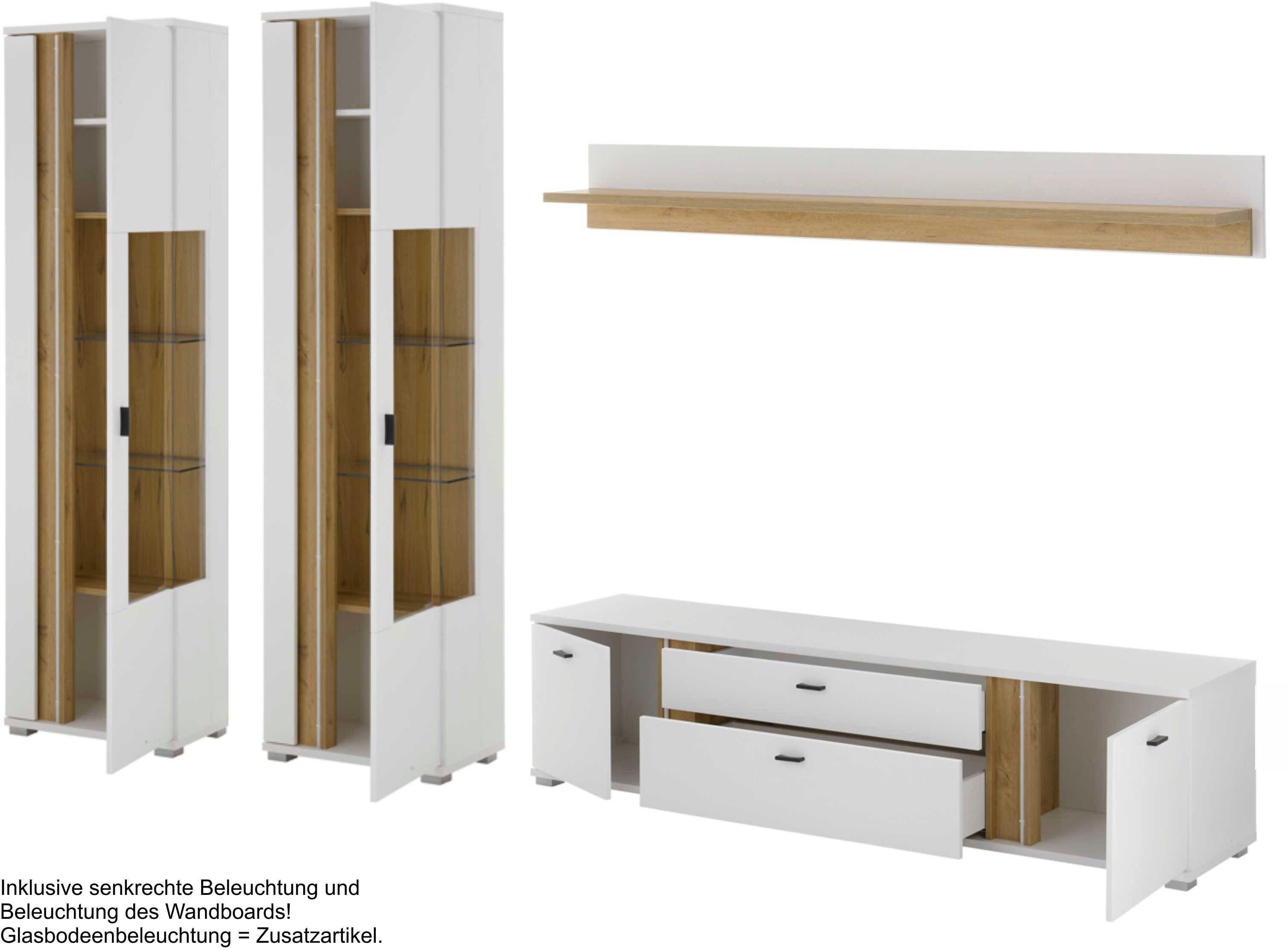 INOSIGN Wandmeubel Long Island in moderne trendkleur, inclusief verticale verlichting, breedte 330 cm (set, 4-delig)