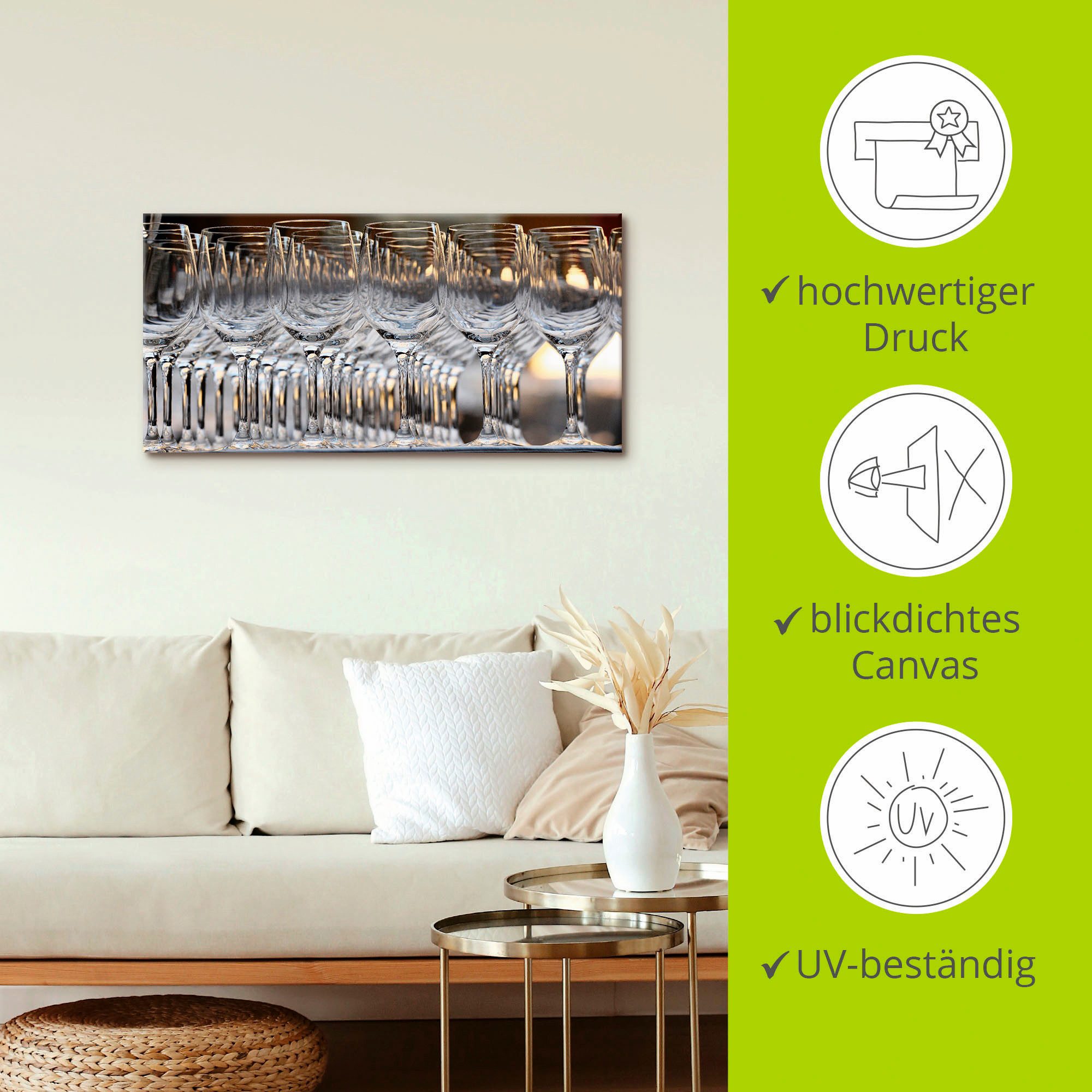 Artland Artprint op linnen Wijnglazen gespannen op een spieraam