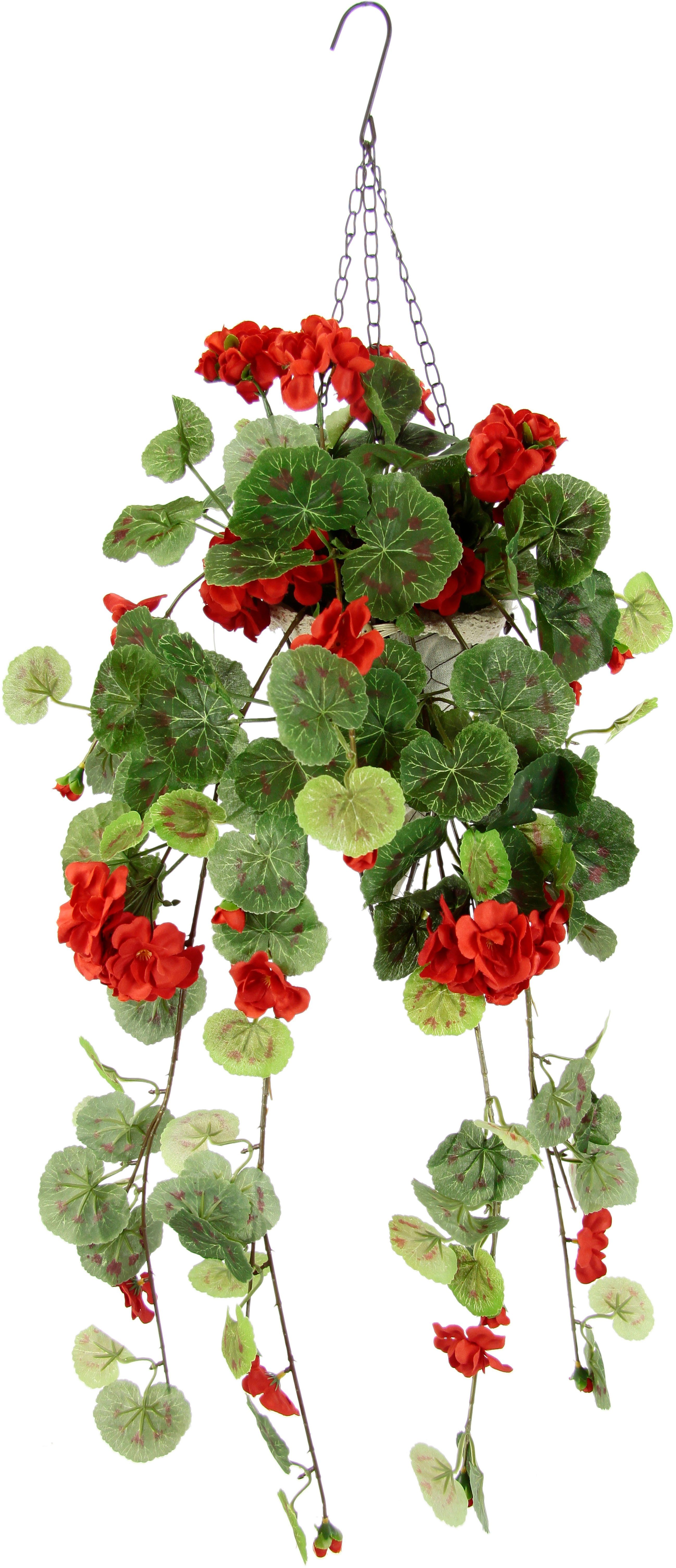 I.GE.A. Kunstbloem Geranium-hanger met hangmand geraniumplant met bloemen Kunstmatige bloemen, zijden bloemen, zomerbloemen, hangbloem (1 stuk)