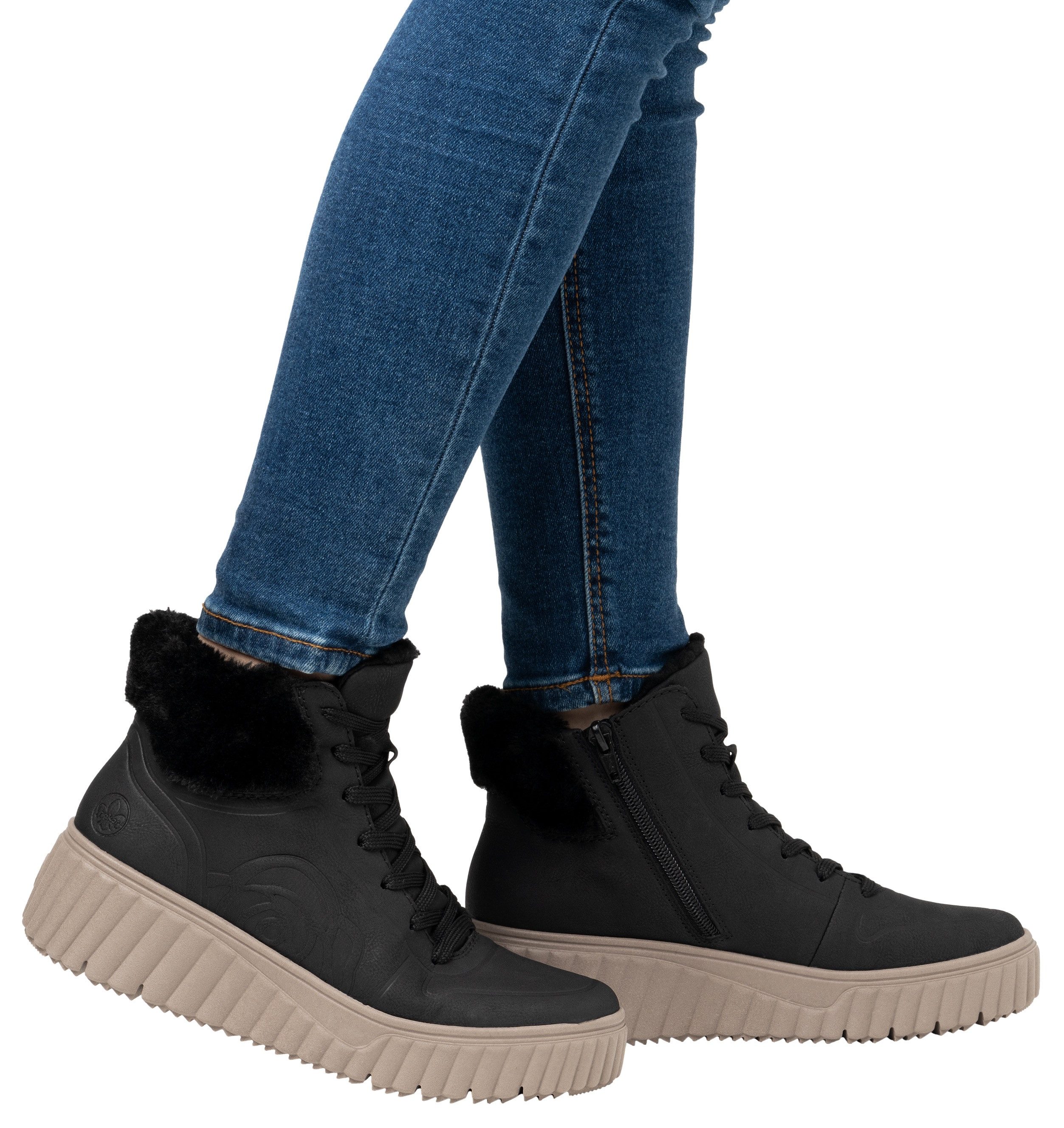 Rieker Winterlaarzen wedge enkellaars veterschoenen met binnenrits