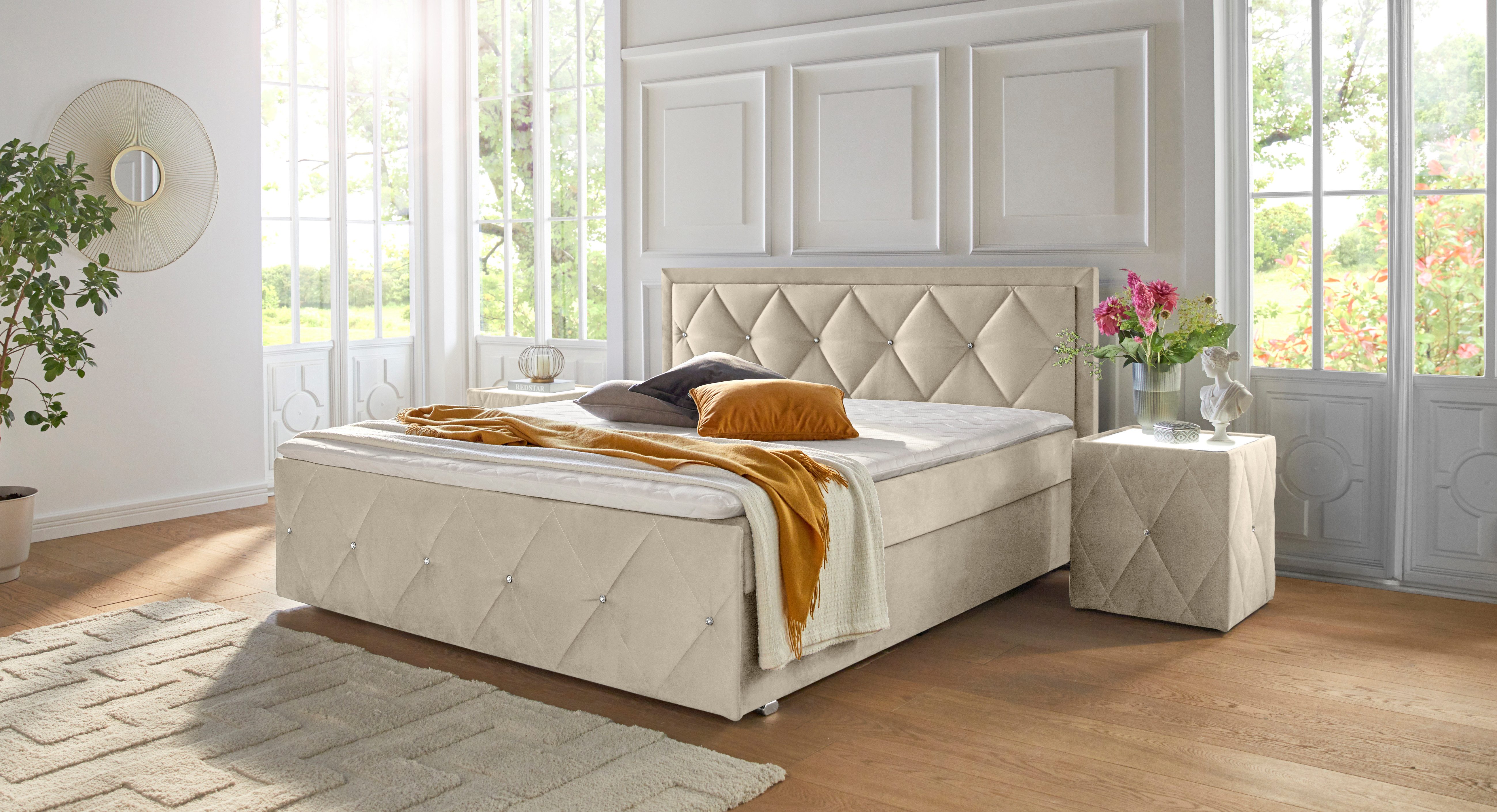 Leonique Boxspring Alfie, bestseller! Inclusief bedlade & topper Optioneel met knoopstiksels of strassstenen, H2, H3 en H4 verkrijgbaar