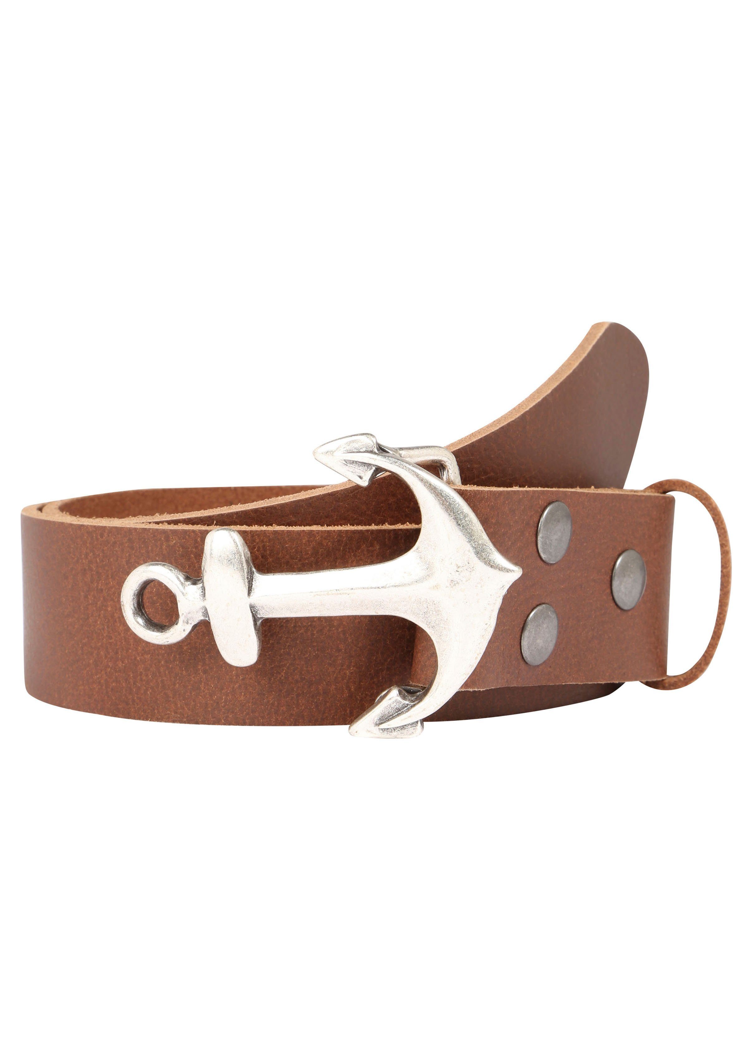 RETTUNGSRING by showroom 019° Leren riem met verwisselbare sluiting "anker so19°" unisex riemen maat 85 bruin