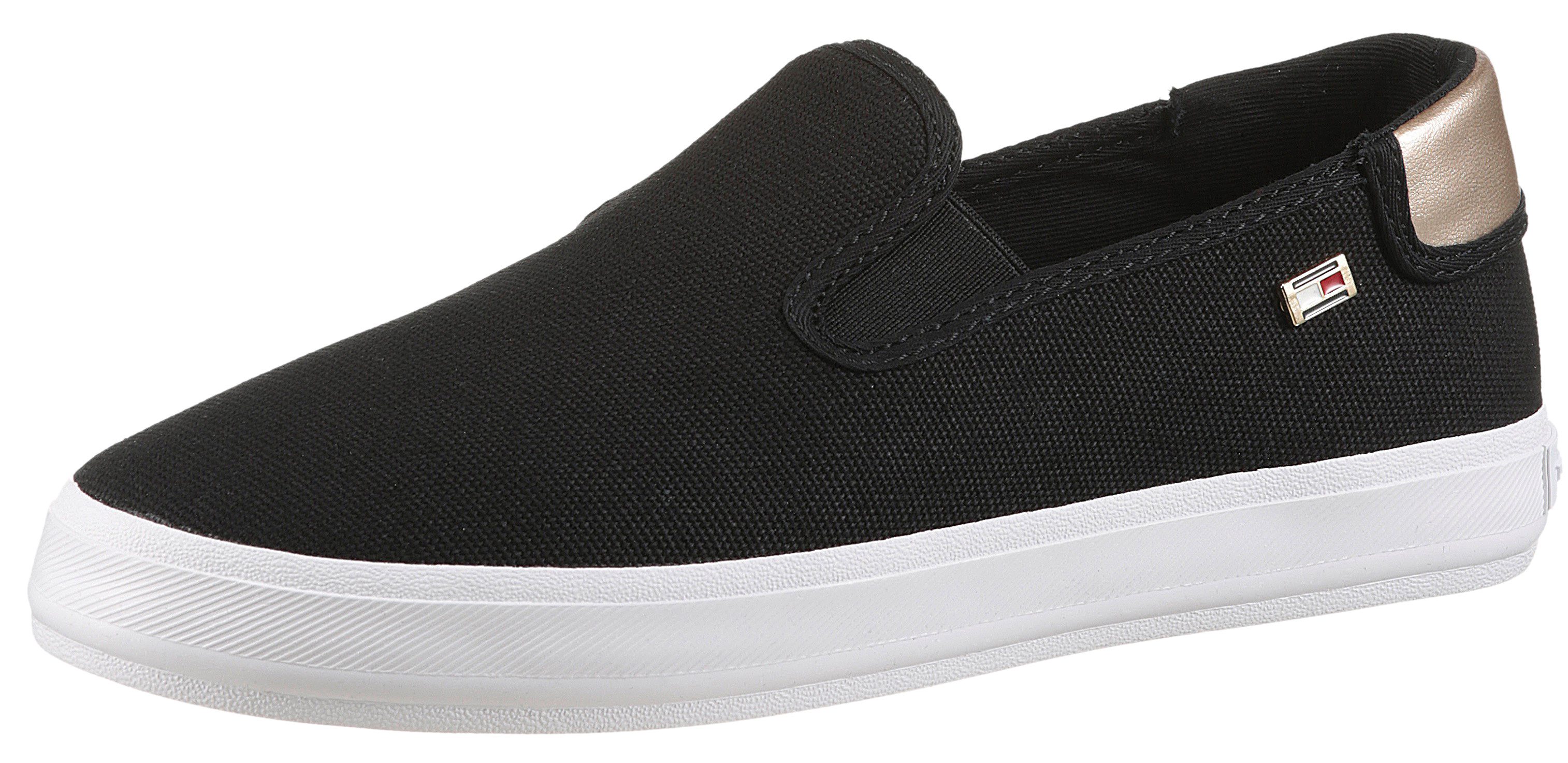 Tommy Hilfiger Slip-on sneakers VULC CANVAS SLIP-ON SNEAKER , plateau, vrijetijdsschoen, halfschoen met contrastafwerking, smalle vorm