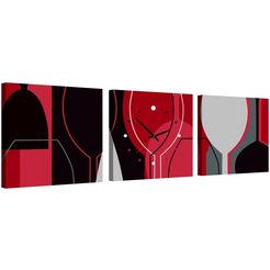 conni oberkircher´s wanddecoratie wine glass - wijnglas met decoratieve klok op artistieke canvasprint, decoratie, rode wijn, witte wijn, keuken, modern (set) rood