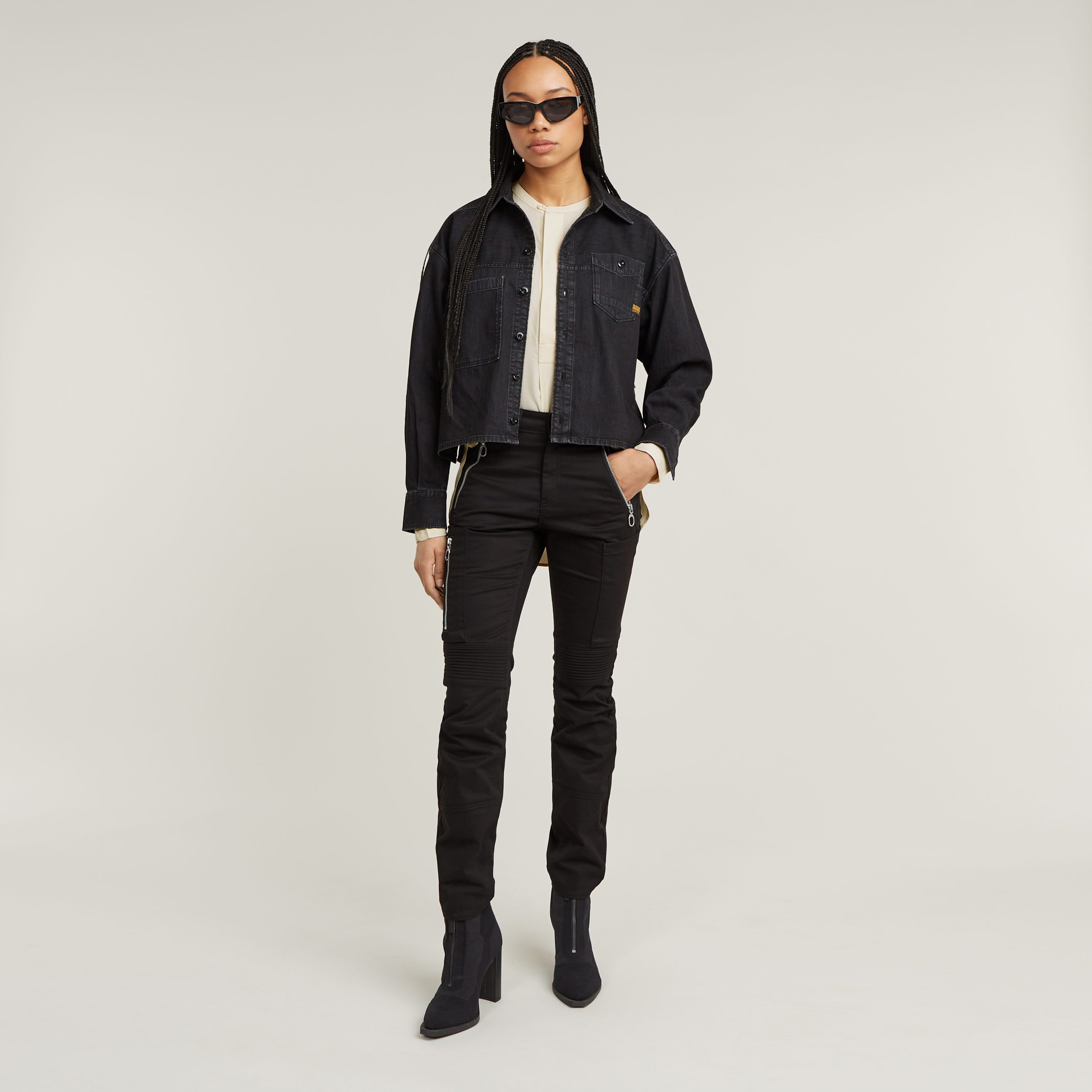 G-Star RAW Bikerbroek Biker Skinny Cargo met contrastkleurige ritssluitingen