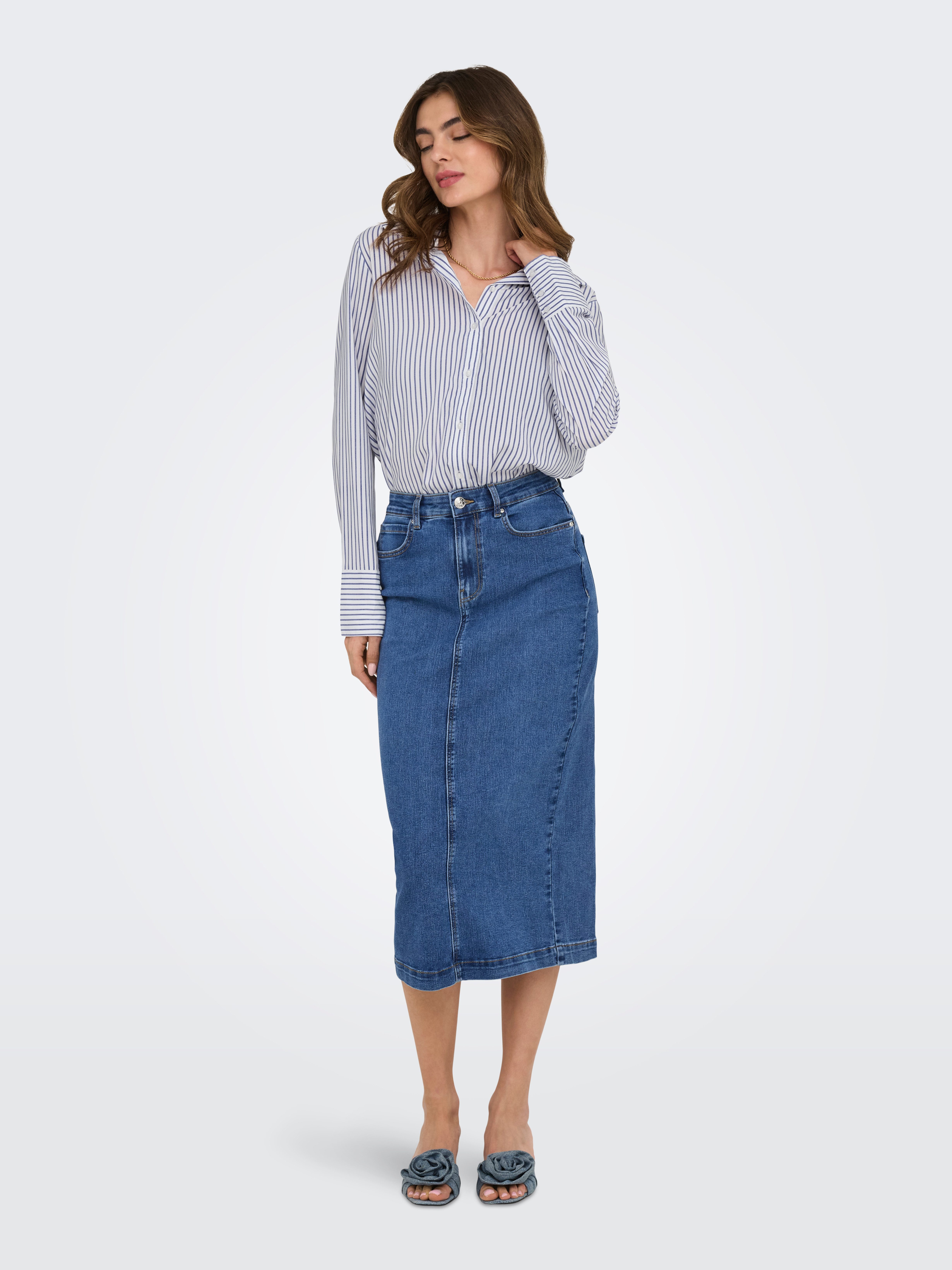 Only Jeans rok ONLWONDER MIDI BACK SLIT SKIRT PIM DNM