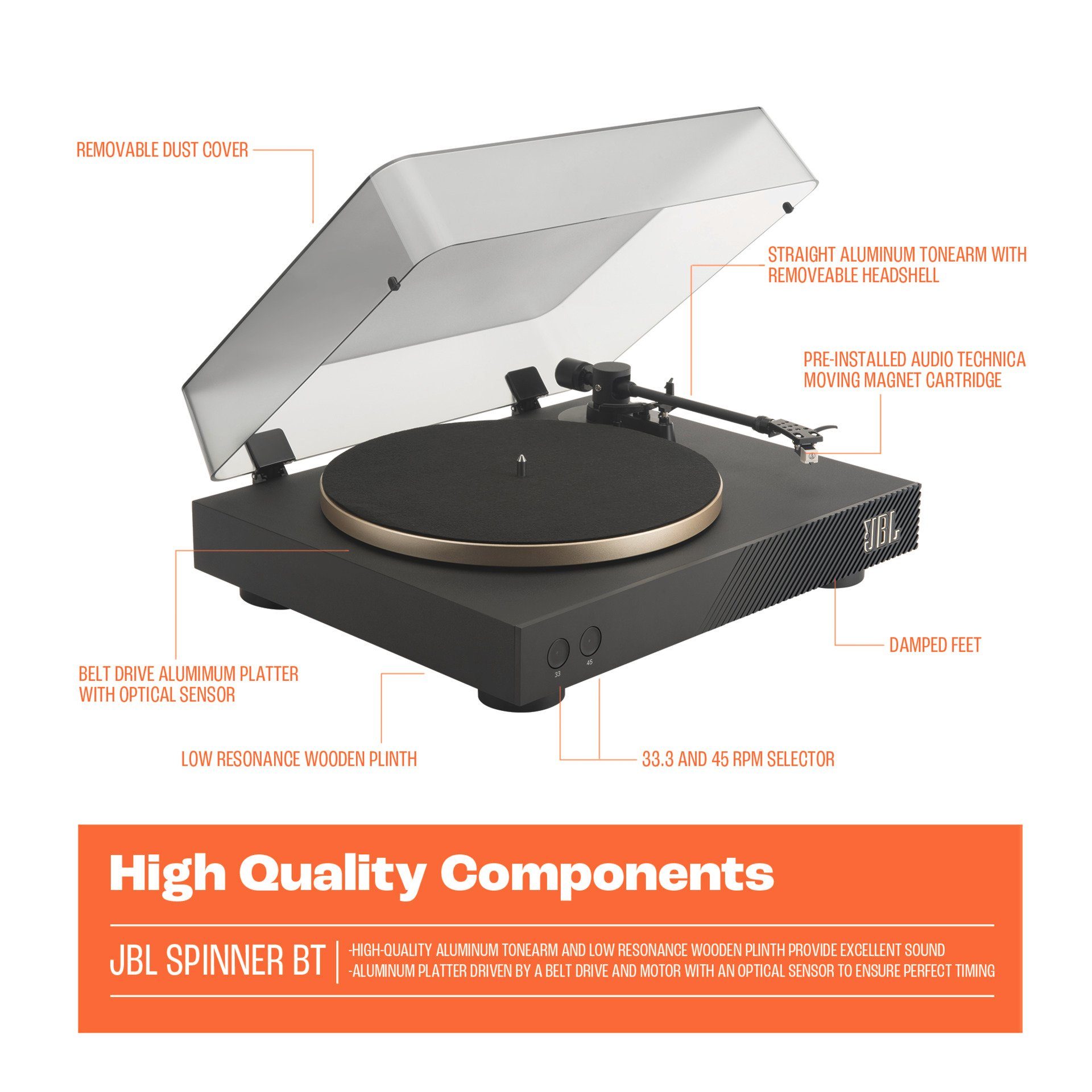 JBL Platenspeler Spinner Bluetooth Turntable