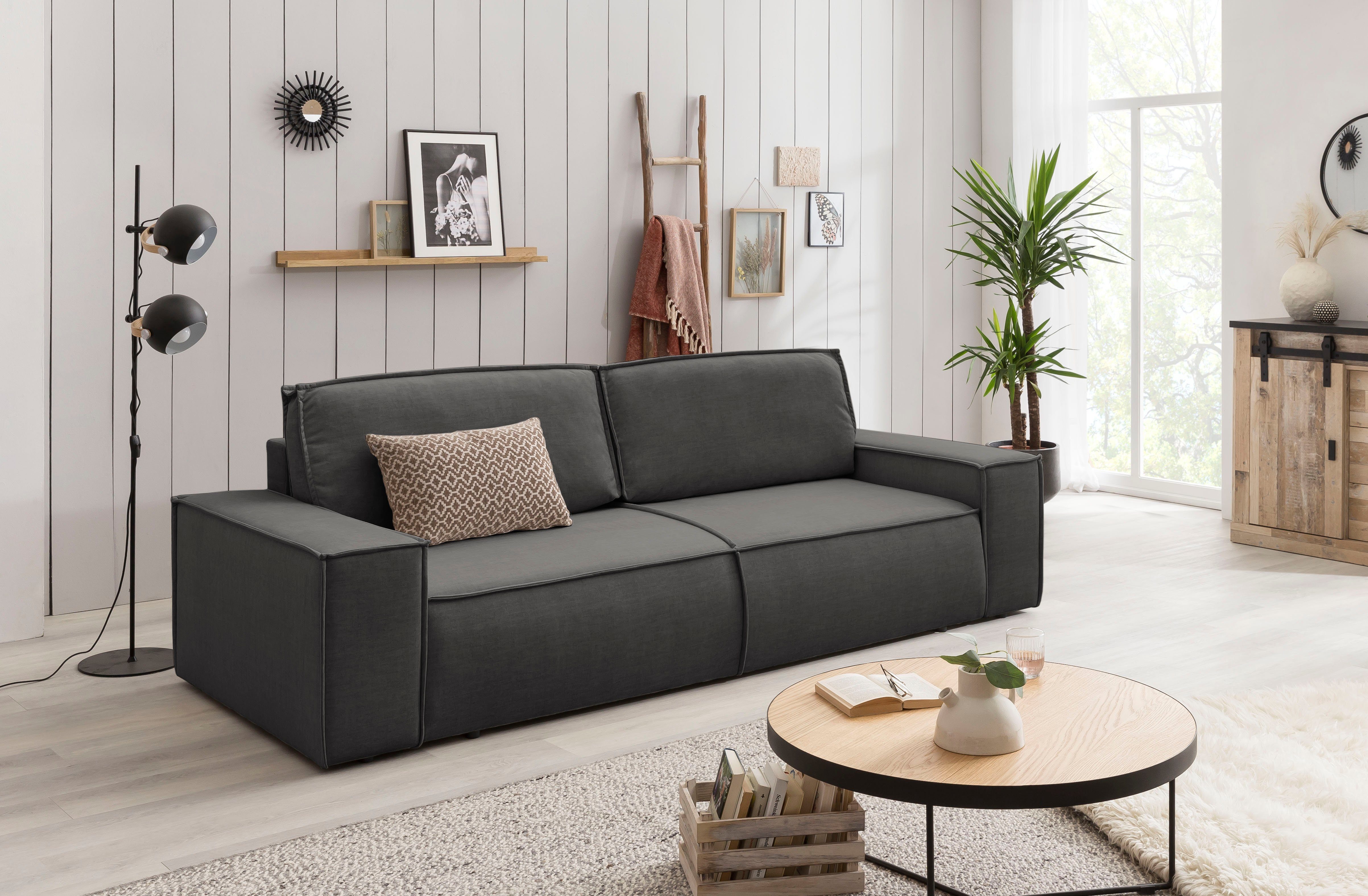 Home affaire 3-zitsbank SHERWOOD slaapbank (257 cm) ribfluweel, velours, vintage lederlook