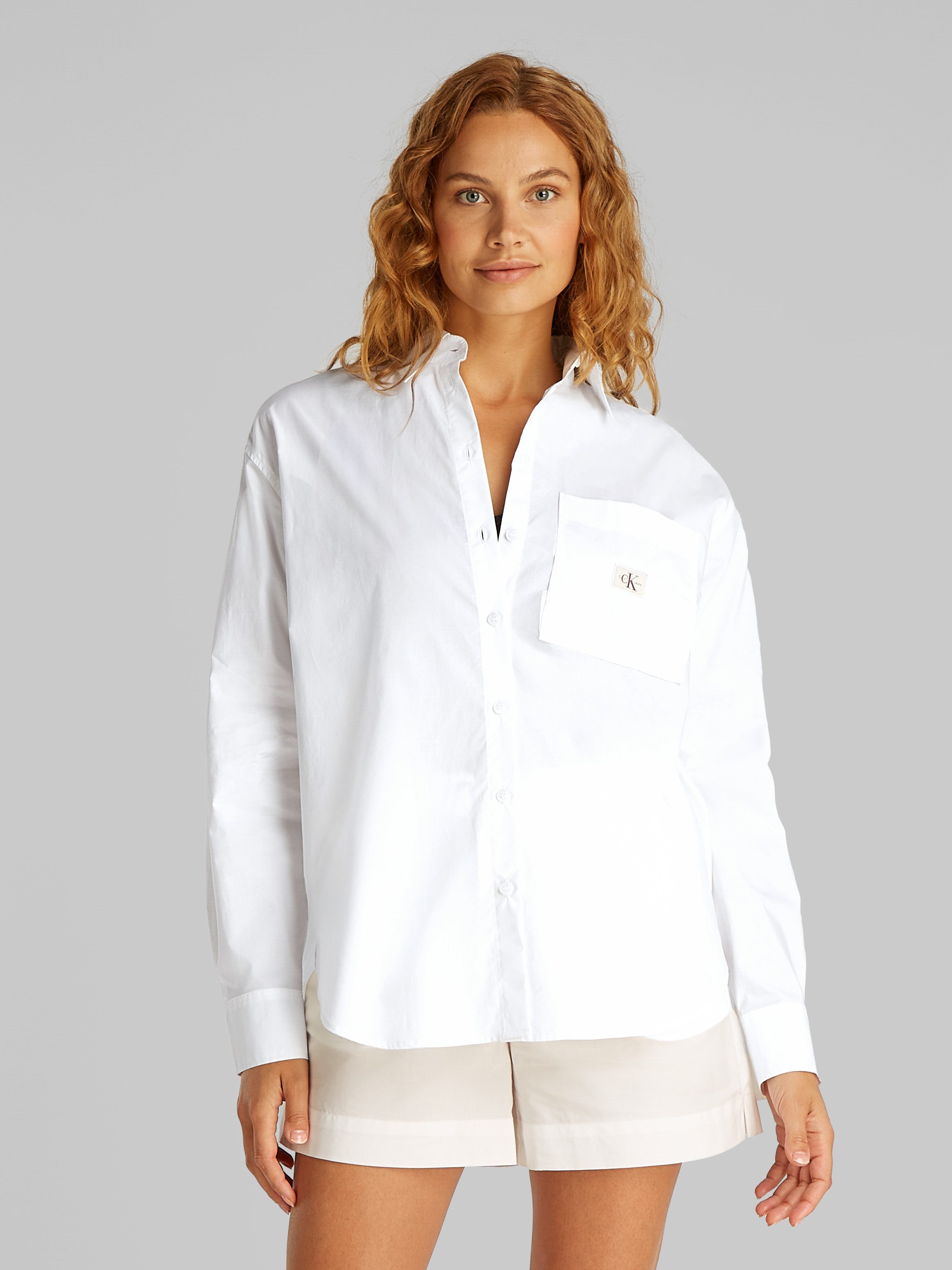 Calvin Klein Jeans Lange katoenen damesoverhemden collectie White Dames