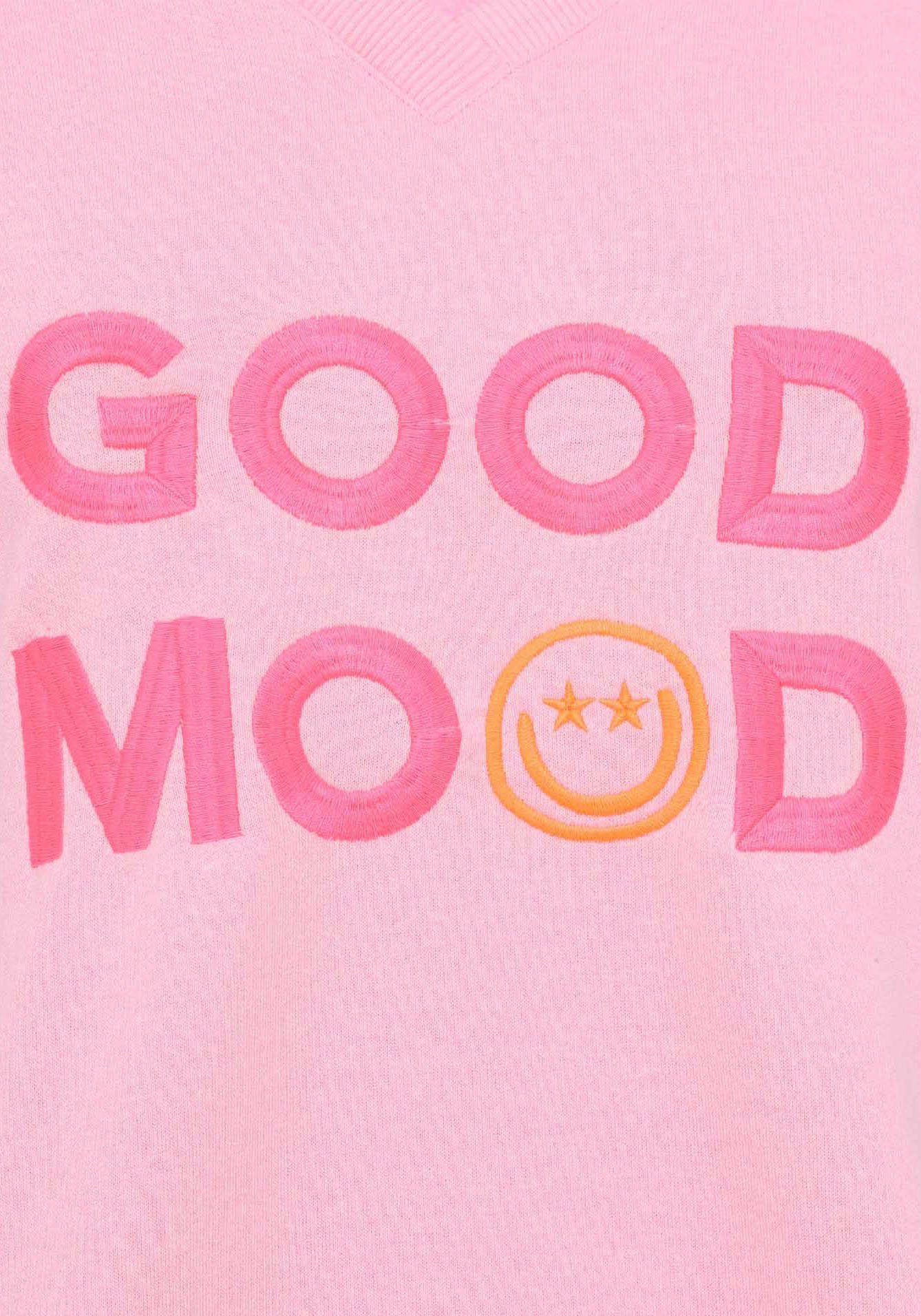 Zwillingsherz Sweatshirt DANA met "good mood"-opdruk en neonkleurige boorden