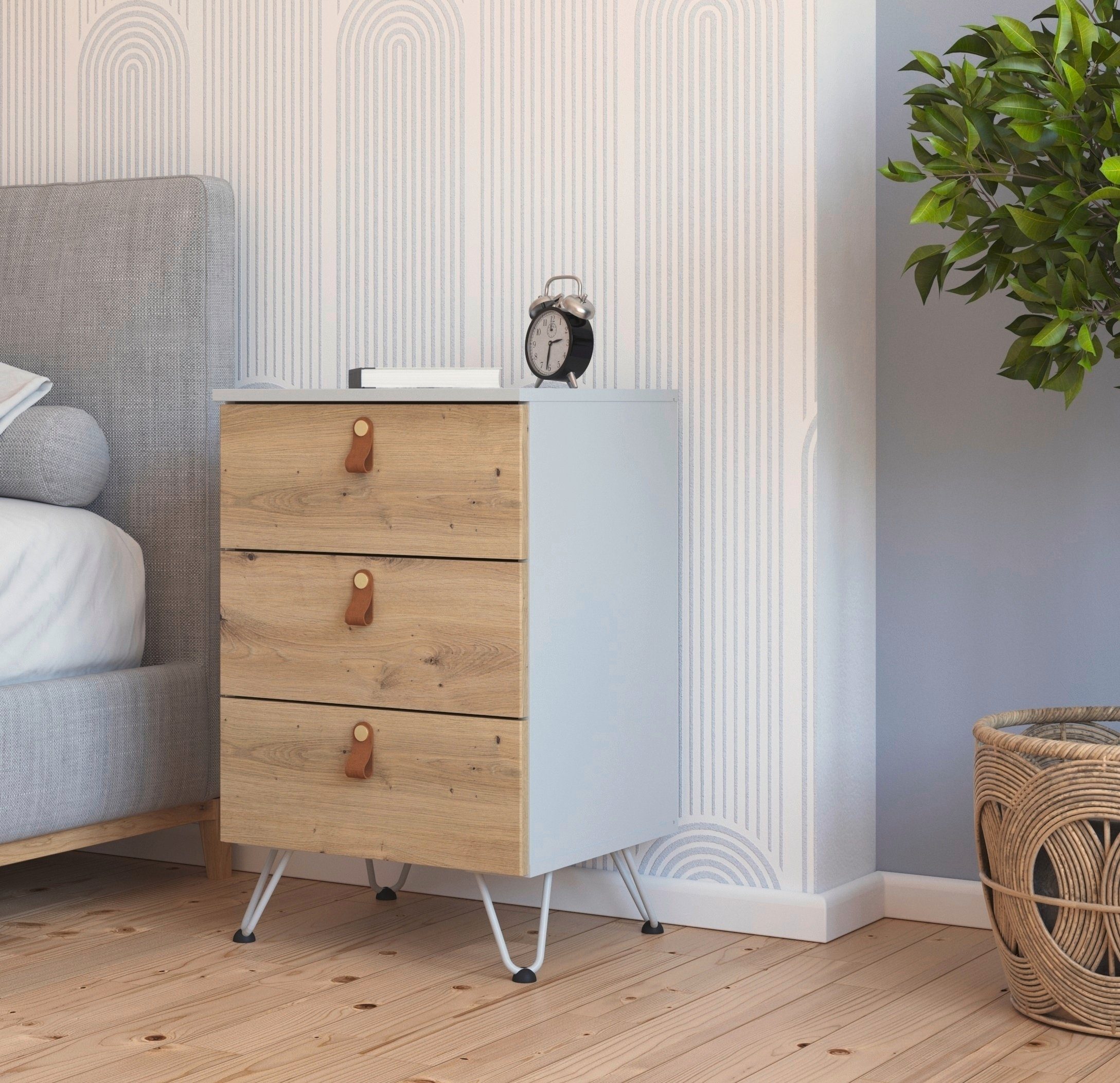 rauch Nachtkastje Homey by Aditio met handgrepen in leer, 3 lades met softclose-functie