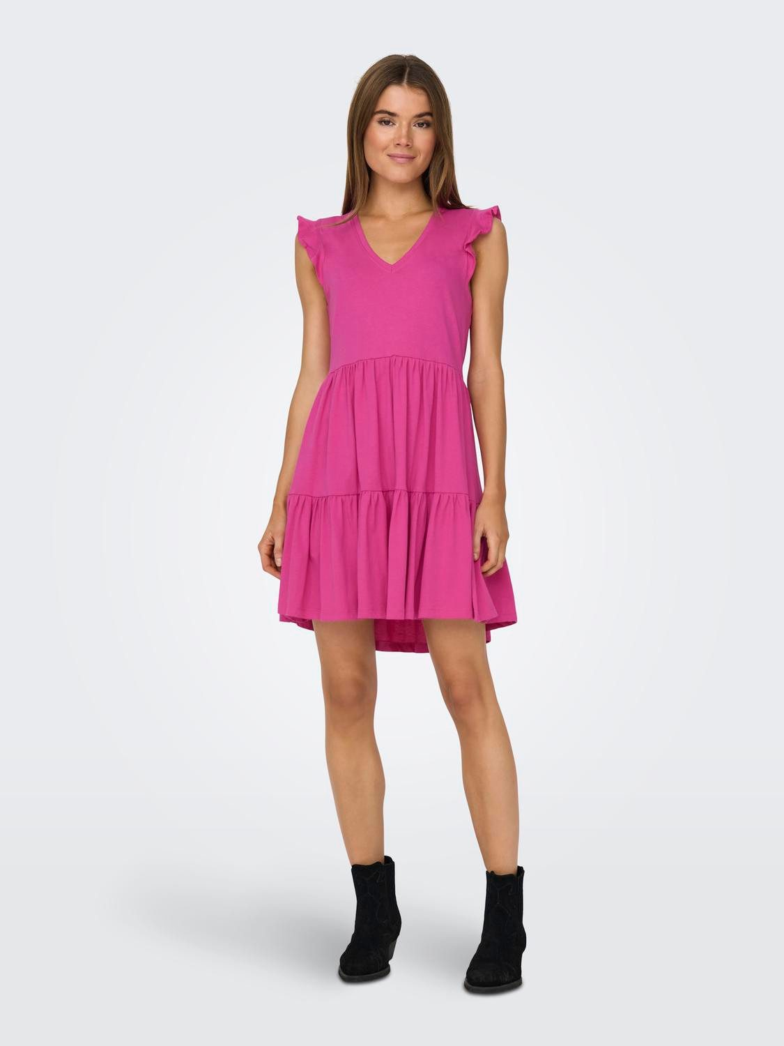 Only Jerseyjurk ONLMAY CAP SLEEVES FRILL DRESS